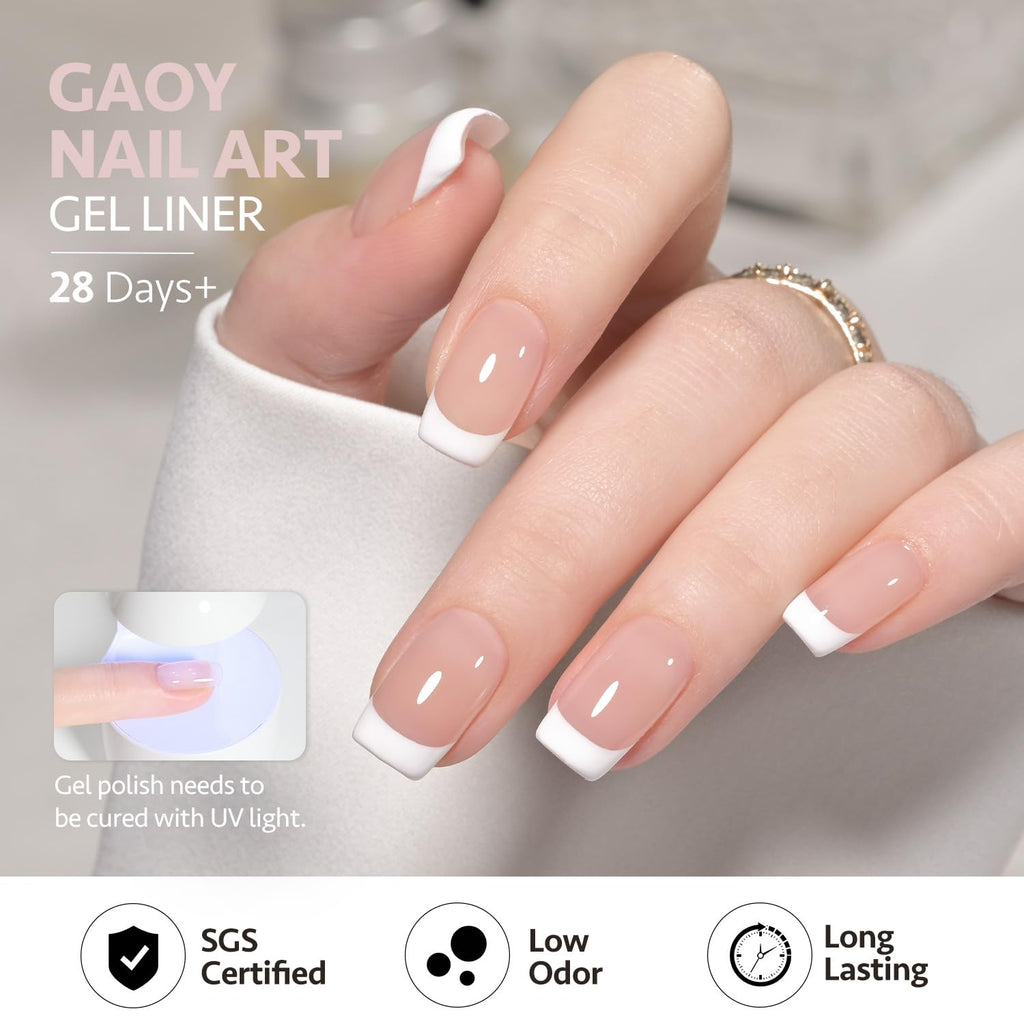 GAOY White Swirl Gel Nail Polish Art Liner. 12ml Classic Color Nail Paint Design with Thin Brush. UV Light Cure for DIY French Manicure at Home : Beauty & Personal Care