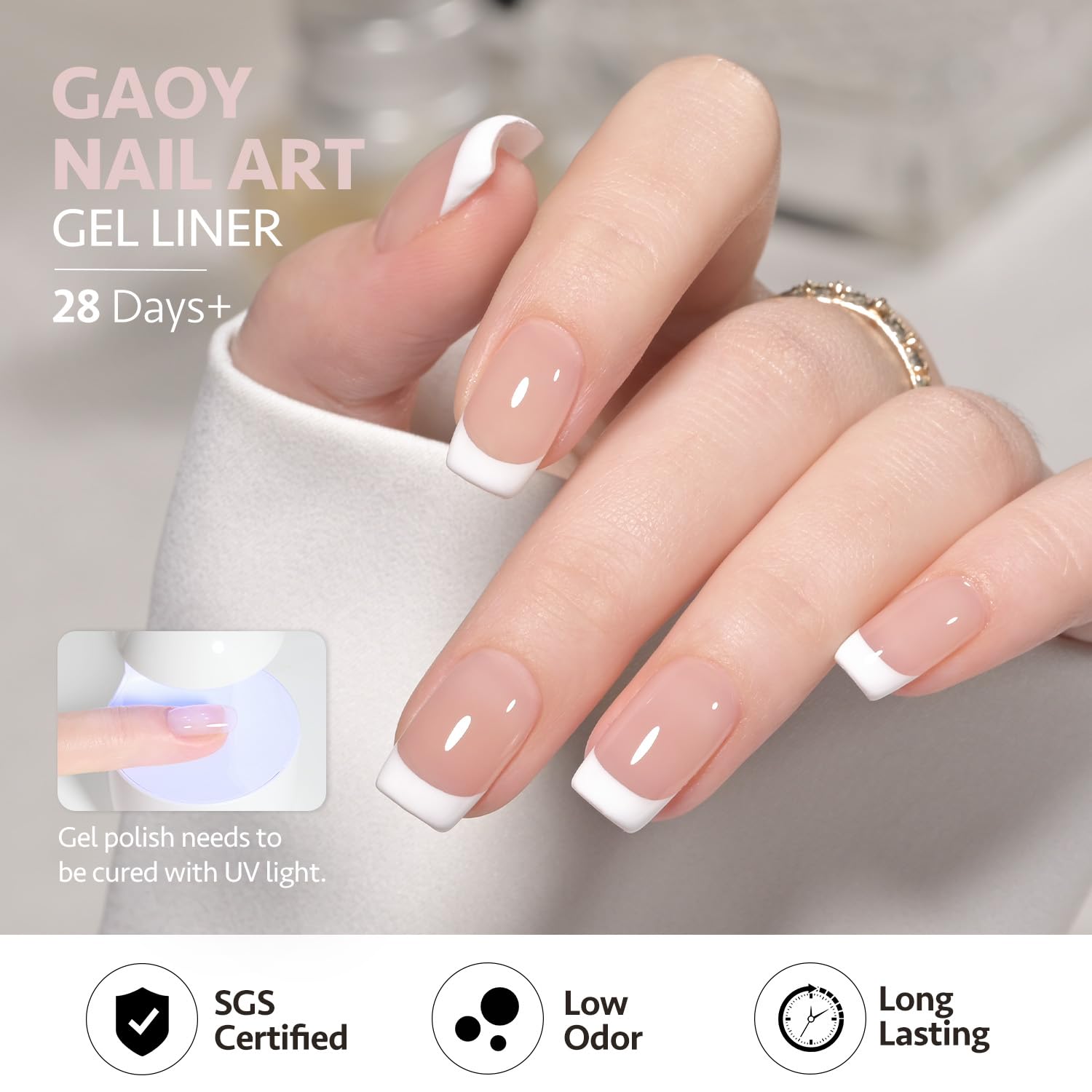 GAOY White Swirl Gel Nail Polish Art Liner. 12ml Classic Color Nail Paint Design with Thin Brush. UV Light Cure for DIY French Manicure at Home : Beauty & Personal Care