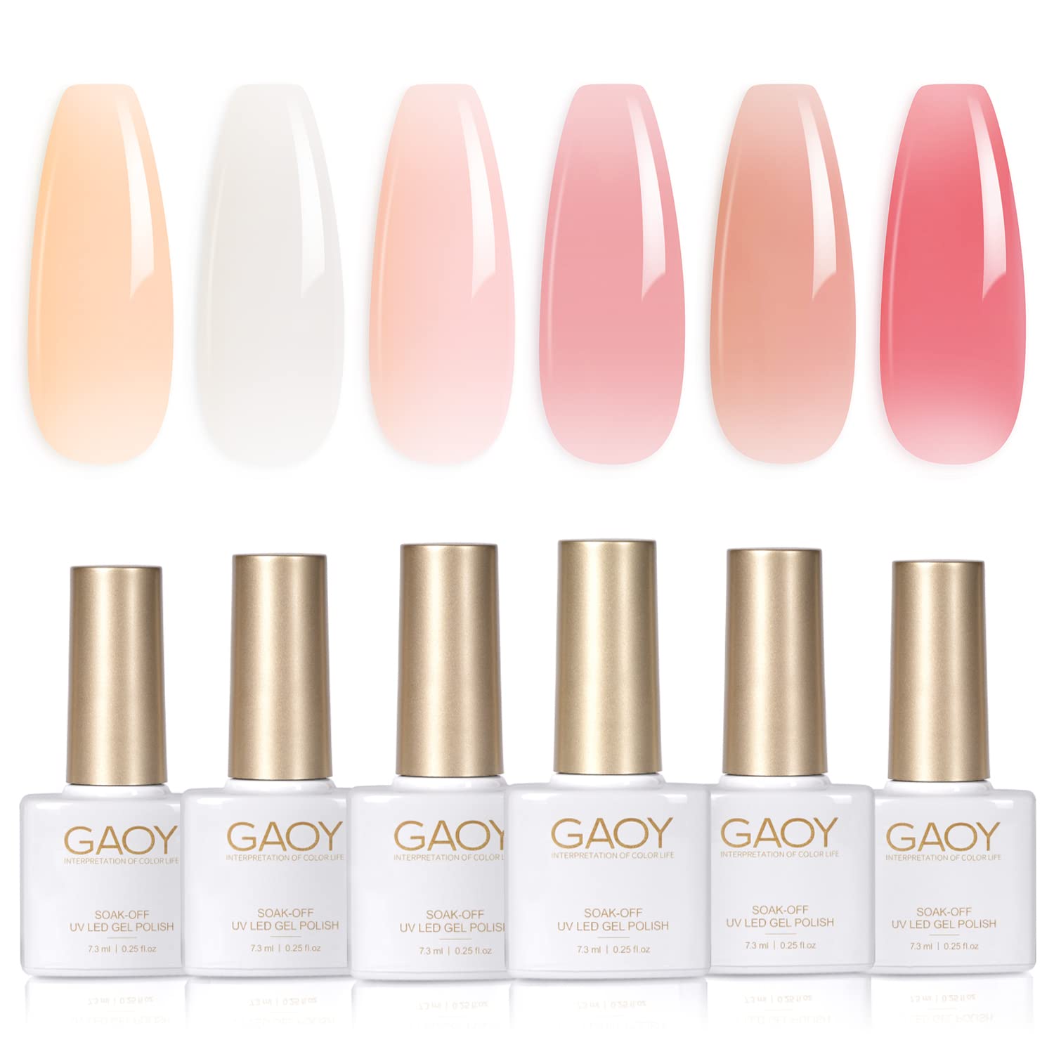 GAOY Milky White Jelly Nude Gel Nail Polish Set. 6 Transparent Colors Sheer Pink Orange Soak Off UV Light Cure Gel Polish Kit for Salon and Nail Art DIY at Home : Beauty & Personal Care