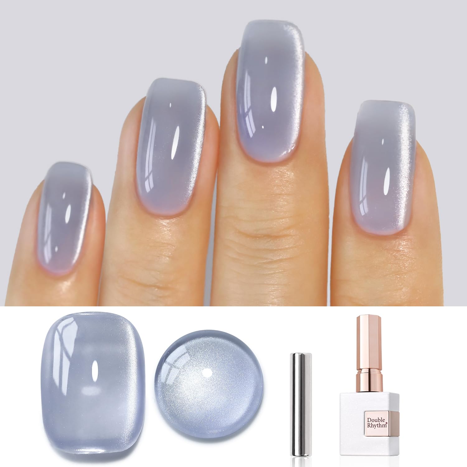 Double Rhythm 0.5 OZ Cat Eye Gel Polish with Magnet 15ML Holographic Glitter Shimmer Translucent Jelly Color Magnetic Polish Salon DIY at Home (Silver-MC1019) : Beauty & Personal Care