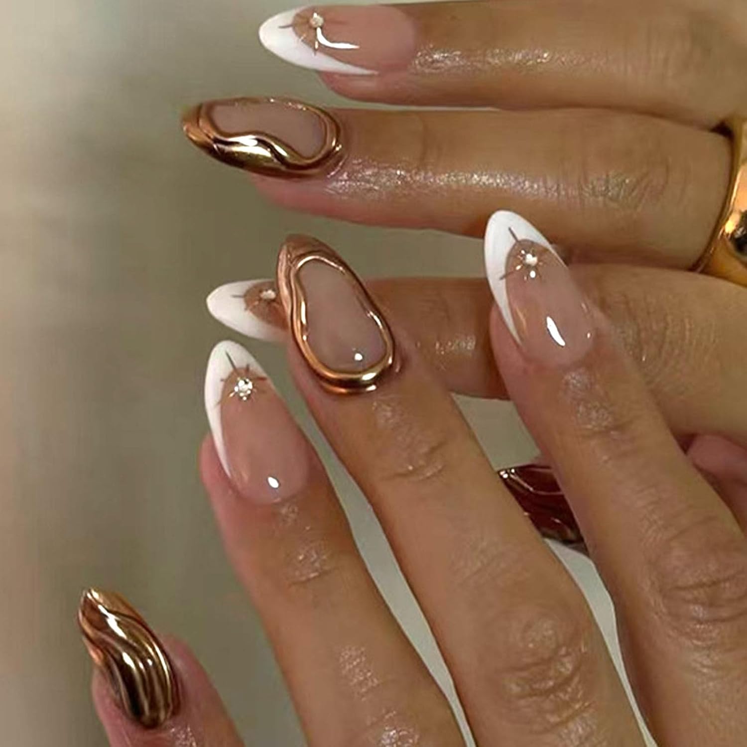 Short Press On Almond Fake Nails - Flower Acrylic Fall Nails Press Ons Full Cover Glue On Cute False Floral Stick On Nails for Women - 30 Pcs : Beauty & Personal Care