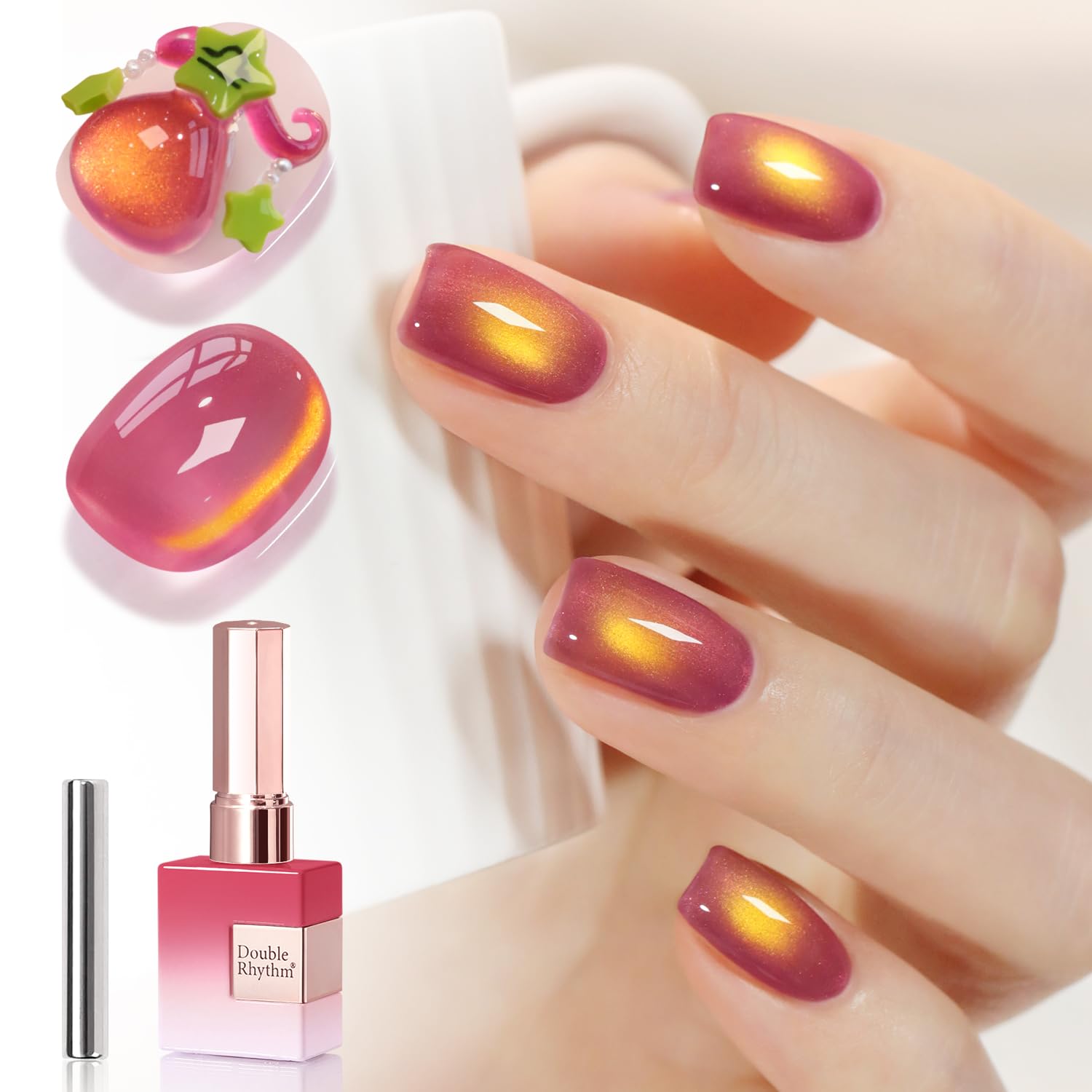 Double Rhythm 0.5 OZ Cat Eye Gel Polish with Magnet 15ML Holographic Glitter Shimmer Translucent Jelly Color Magnetic Polish Salon DIY at Home (Silver-MC1019) : Beauty & Personal Care