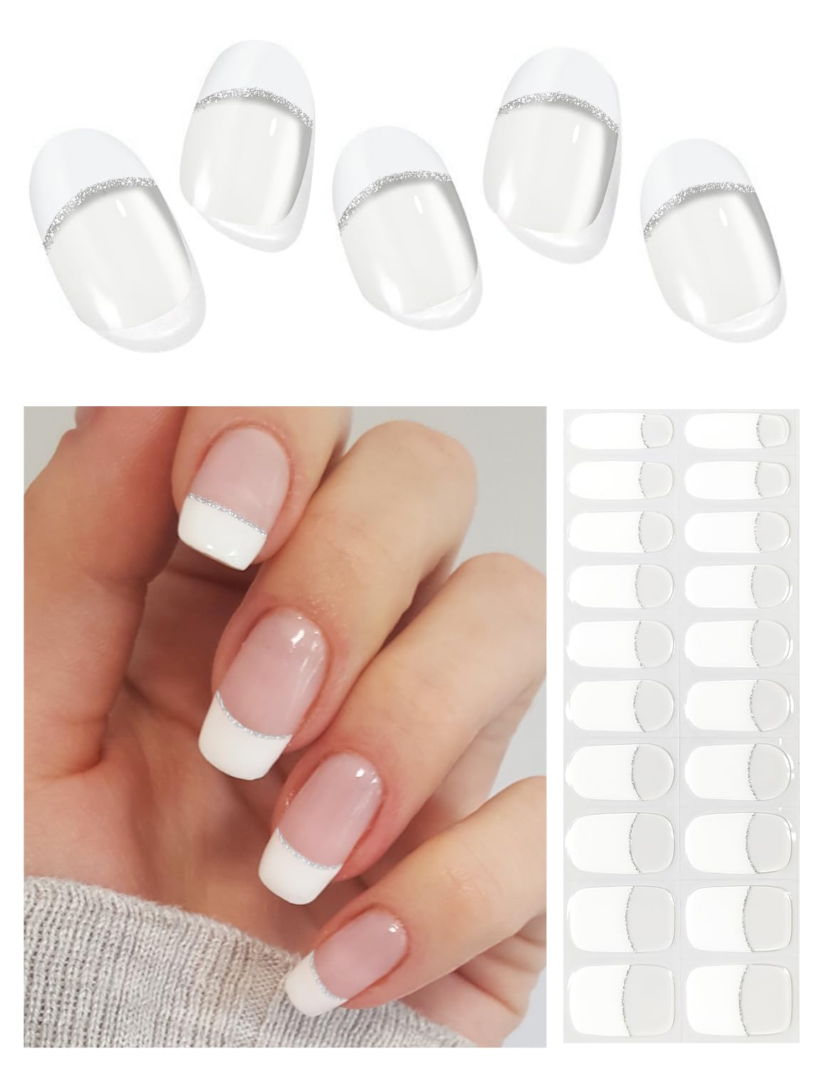 AutyaMee Semi Cured Gel Nail Strips (A White French Tip). Clear Base. 20 Pcs Gel Nail Wraps. Stickers. UV Light Required. Salon Quality. Long Lasting : Beauty & Personal Care