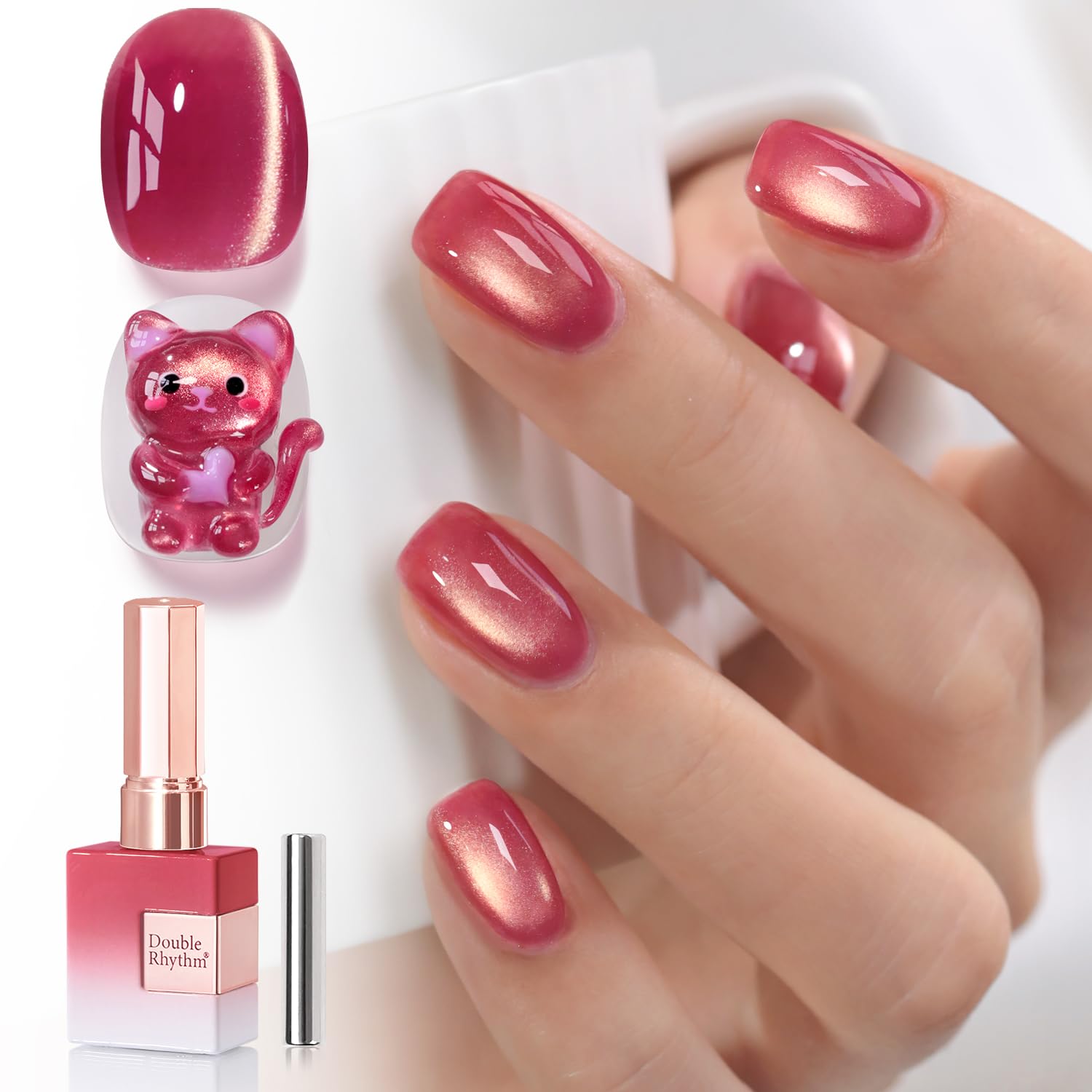 Double Rhythm 0.5 OZ Cat Eye Gel Polish with Magnet 15ML Holographic Glitter Shimmer Translucent Jelly Color Magnetic Polish Salon DIY at Home (Silver-MC1019) : Beauty & Personal Care