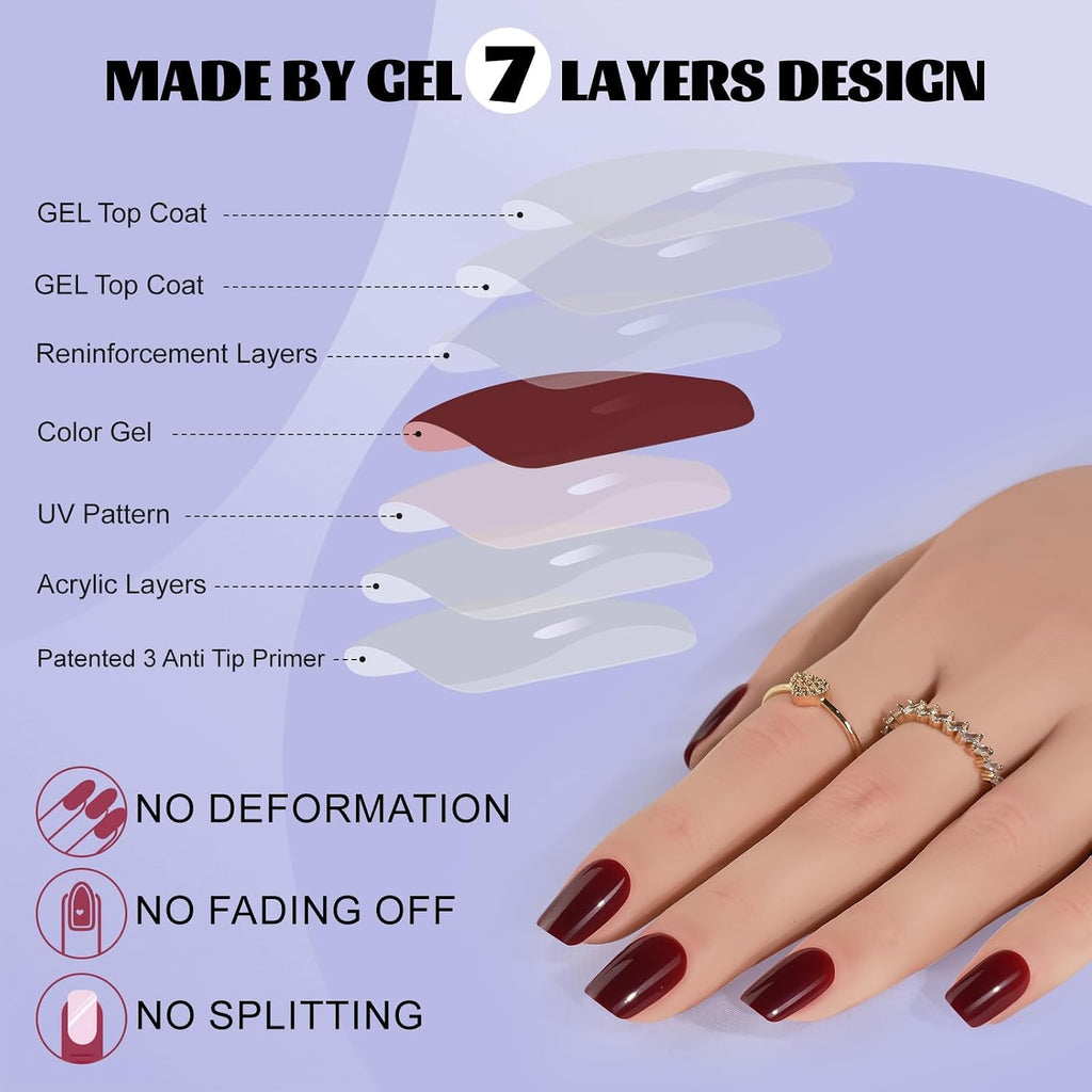 Press On Nails Short - Jofay Fashion Acrylic Press On Nails Red. Square Glue On Nails with Nail Glue. Fit Perfectly & Natural Stick On Nails in 16 Sizes - 32PCS Soft Gel Kit. Wine Red : Beauty & Personal Care