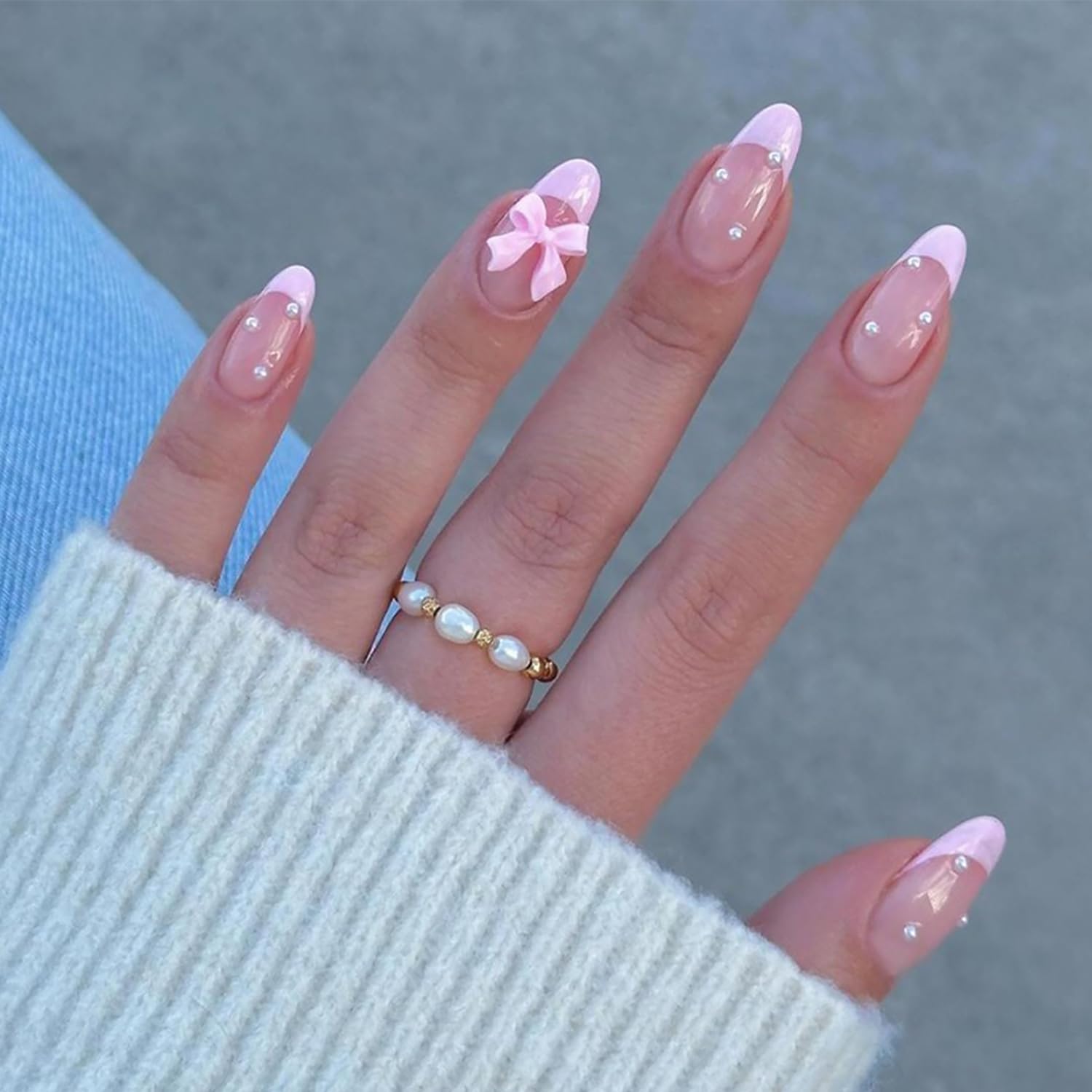 DZPGUONIZ 24pcs Short Square Press on Nails French Tip Fake Nails White Flower with Star Design Glitter False Nails Luxury Nail Charms Crafts White Stripes Glue on Nails for Women Manicure Tips : Beauty & Personal Care