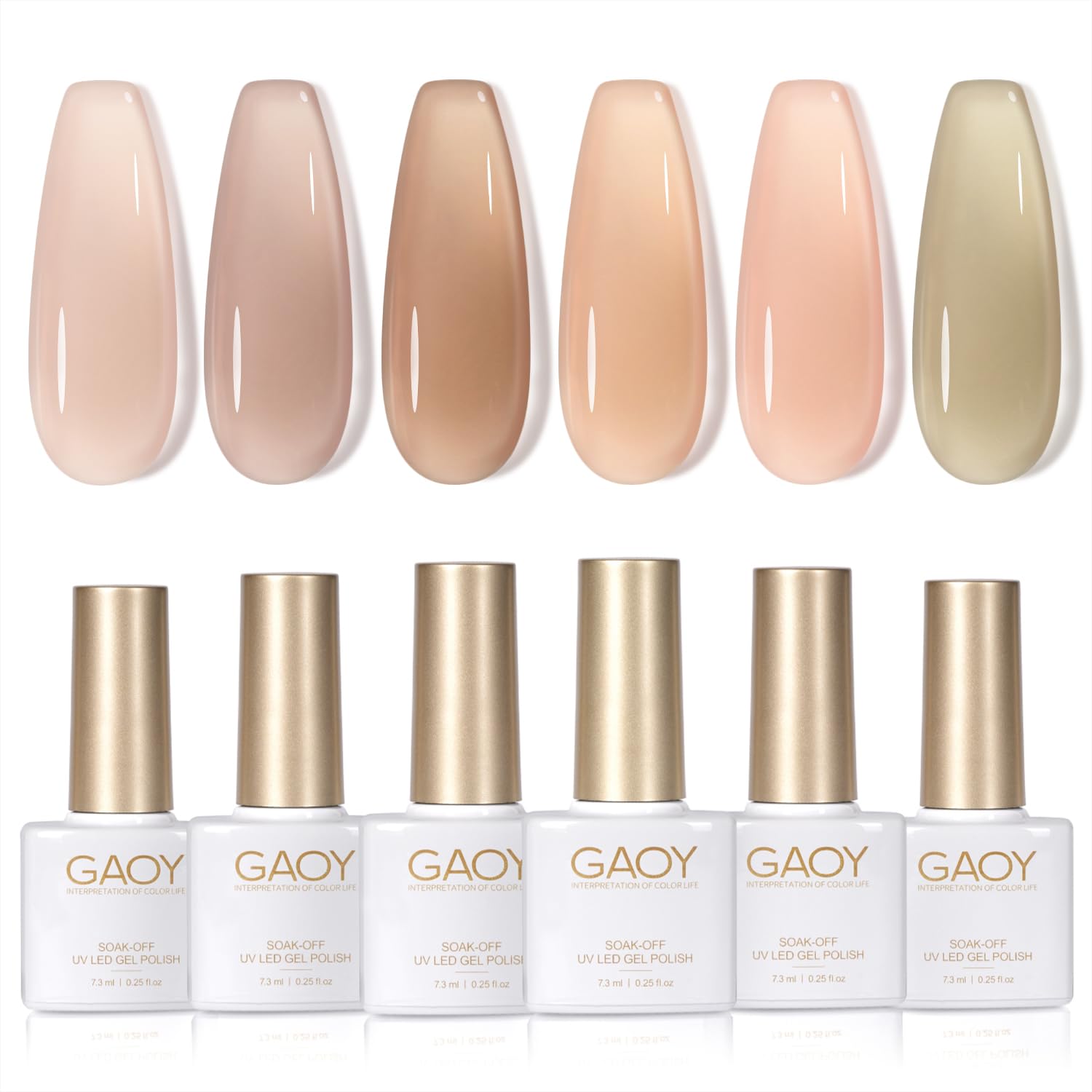 GAOY Milky White Jelly Nude Gel Nail Polish Set. 6 Transparent Colors Sheer Pink Orange Soak Off UV Light Cure Gel Polish Kit for Salon and Nail Art DIY at Home : Beauty & Personal Care