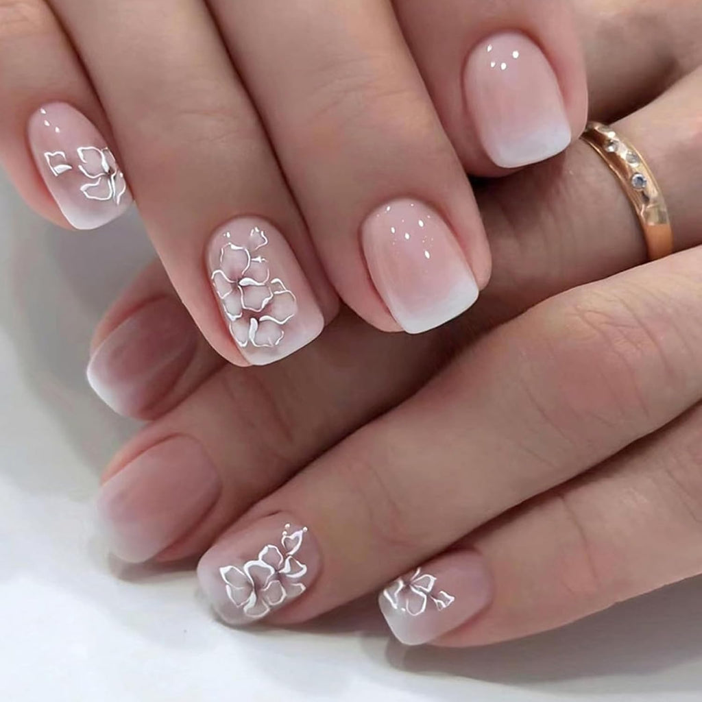 6 Packs (144 Pcs) Press on Nails Medium - Jsiallye Pink Gradient Press on Nails Square Coffin. Glue on with Nail in 12 Sizes - 24 Fake Nails Kit. French Tip Stick on Nails for Women : Beauty & Personal Care
