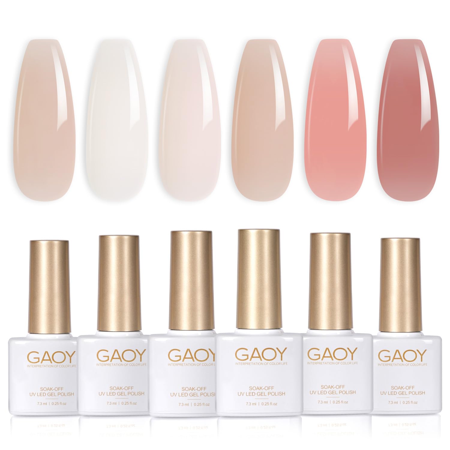 GAOY Milky White Jelly Nude Gel Nail Polish Set. 6 Transparent Colors Sheer Pink Orange Soak Off UV Light Cure Gel Polish Kit for Salon and Nail Art DIY at Home : Beauty & Personal Care