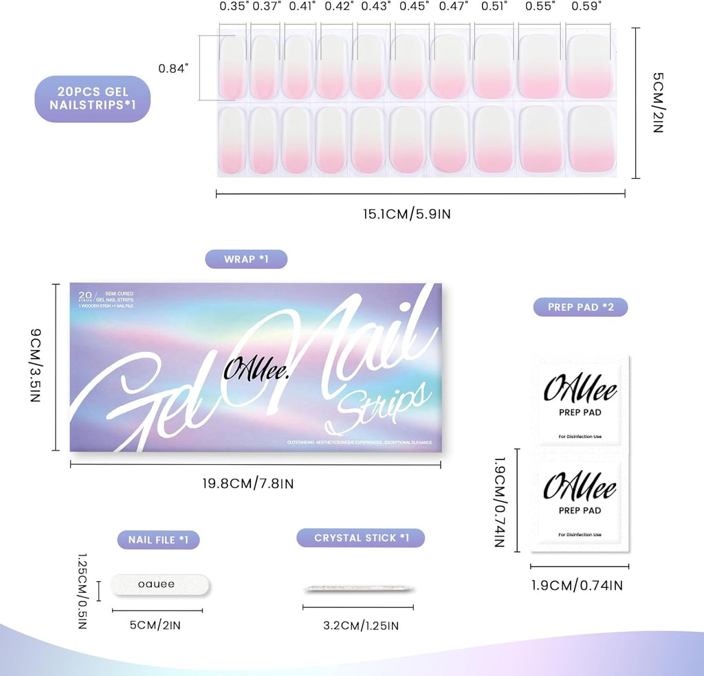 OAUEE Semi Cured Gel Nail Strips | Gel Nail Stickers with UV Light Required | Salon Quality. Easy Application and Removal(Pink Ombre) : Beauty & Personal Care