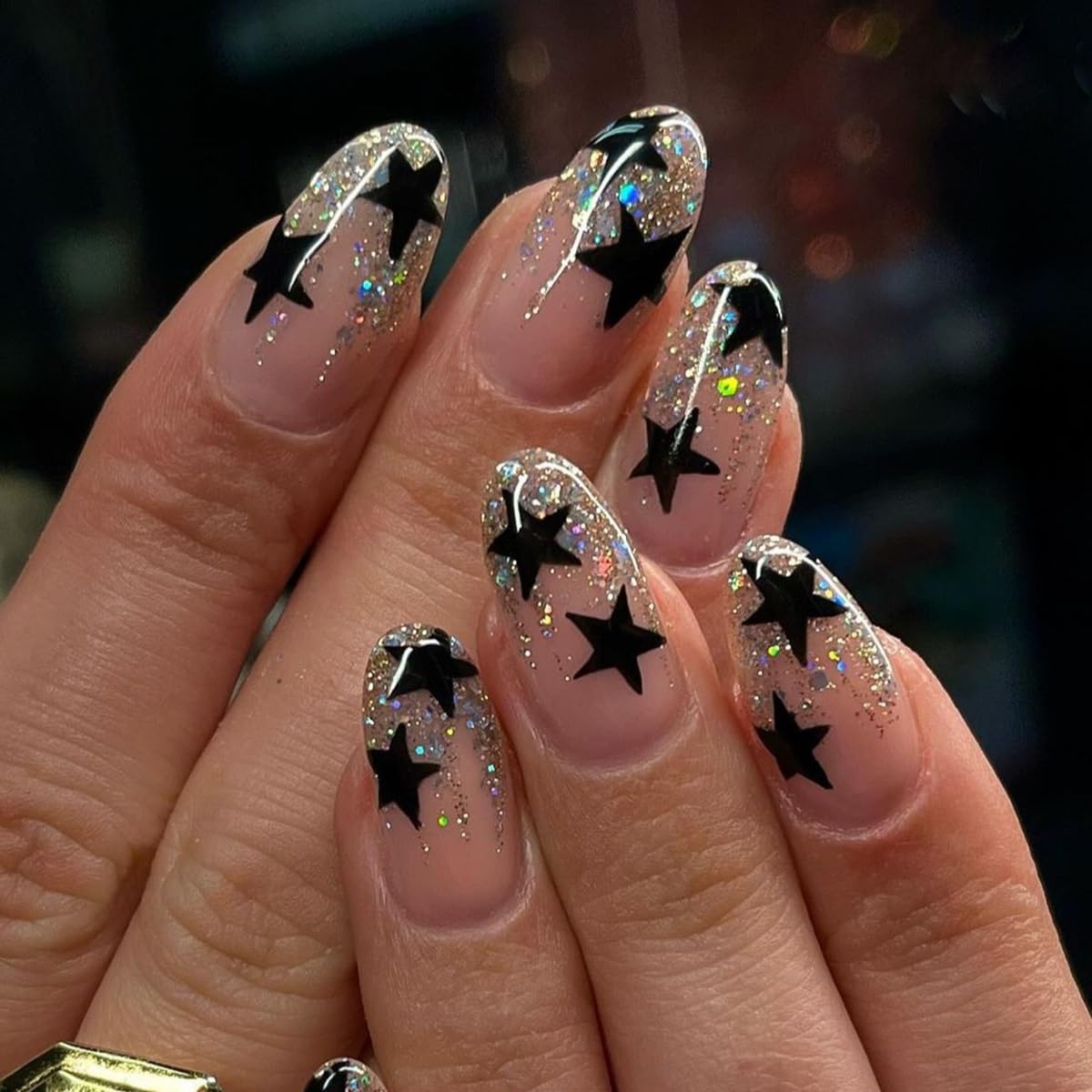 CTTHNBD Press on Nails Almond - French Tip Fake Nails with Gold Line Design - Medium Fasle Nails Press ons - for Women 24 Pcs : Beauty & Personal Care
