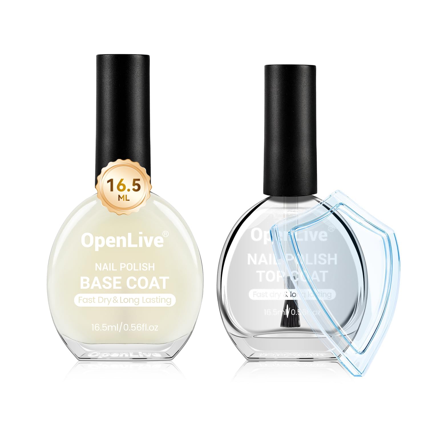 OpenLive Base and Top Coat Nail Polish Quick Dry.16.5ml Large capacity Basic Nail Polish Set Air Dry Fast. High-Glossy Shiny. No U V Light Needed for Women Salon DIY Nail Art : Beauty & Personal Care