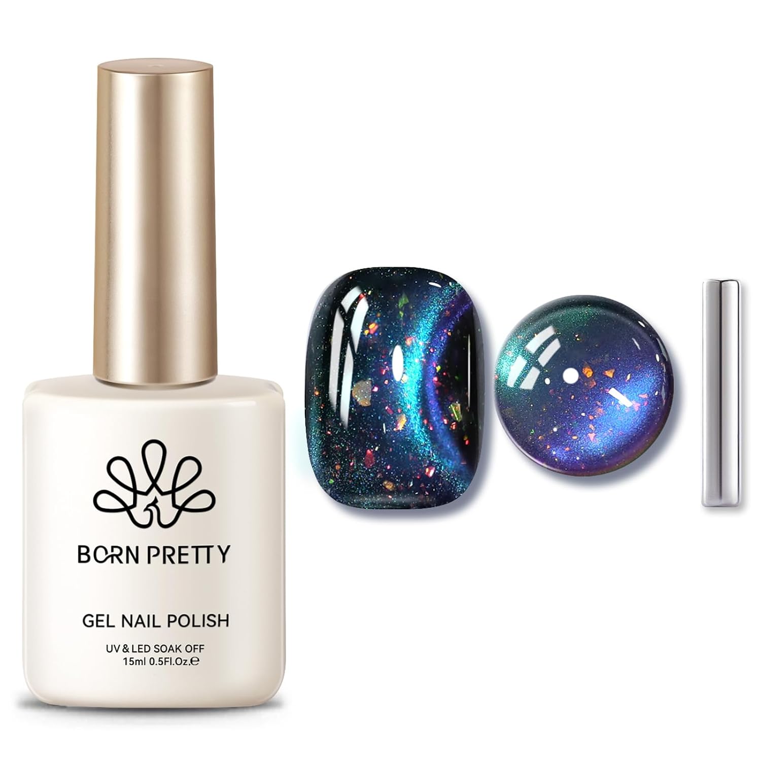 Born Pretty 9D Cat Magnetic Eye Gel Nail Polish Holographic Rainbow Gel Polish Blue Purple Soak Off U V LED Gel Polish Nail Art Design Manicure Salon DIY Home 15ML : Beauty & Personal Care