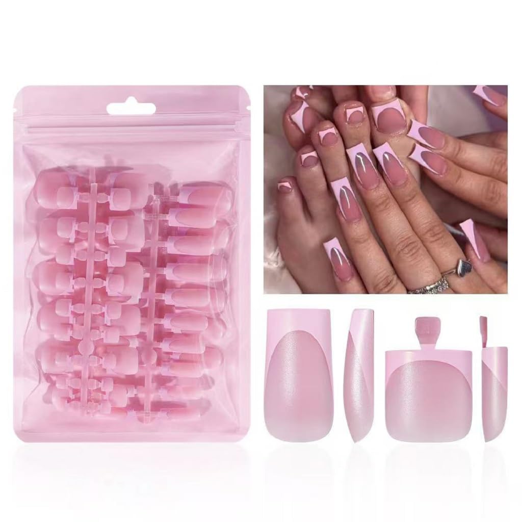 NHIXK 60Pcs White French Tip Press on Nails & Press on Toenails Set. Square Press on Nails Medium Fake Nails French False Toenails Full Cover Stick on Nails for Women Manicure Kit : Beauty & Personal Care