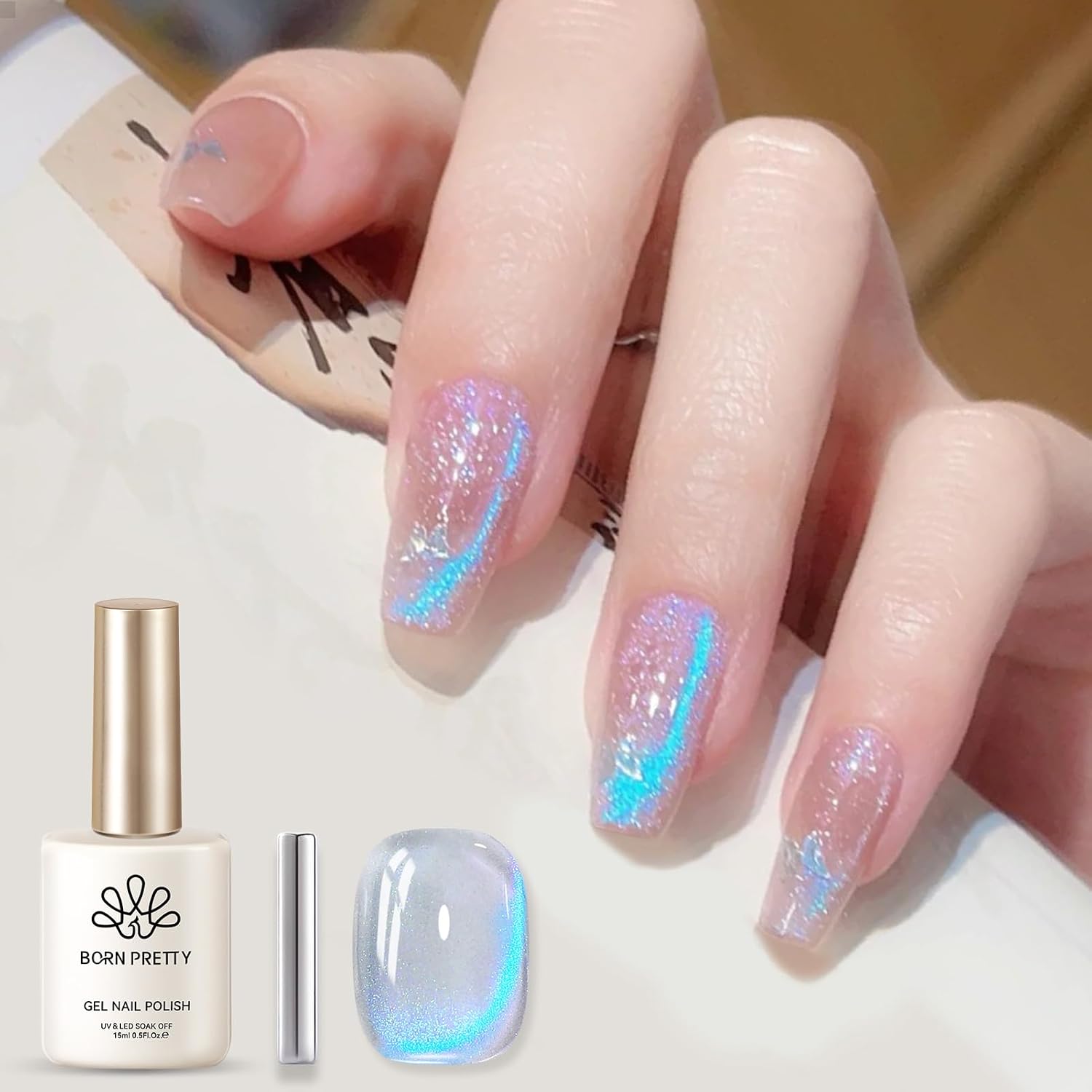 Born Pretty 9D Cat Magnetic Eye Gel Nail Polish Holographic Rainbow Gel Polish Blue Purple Soak Off U V LED Gel Polish Nail Art Design Manicure Salon DIY Home 15ML : Beauty & Personal Care