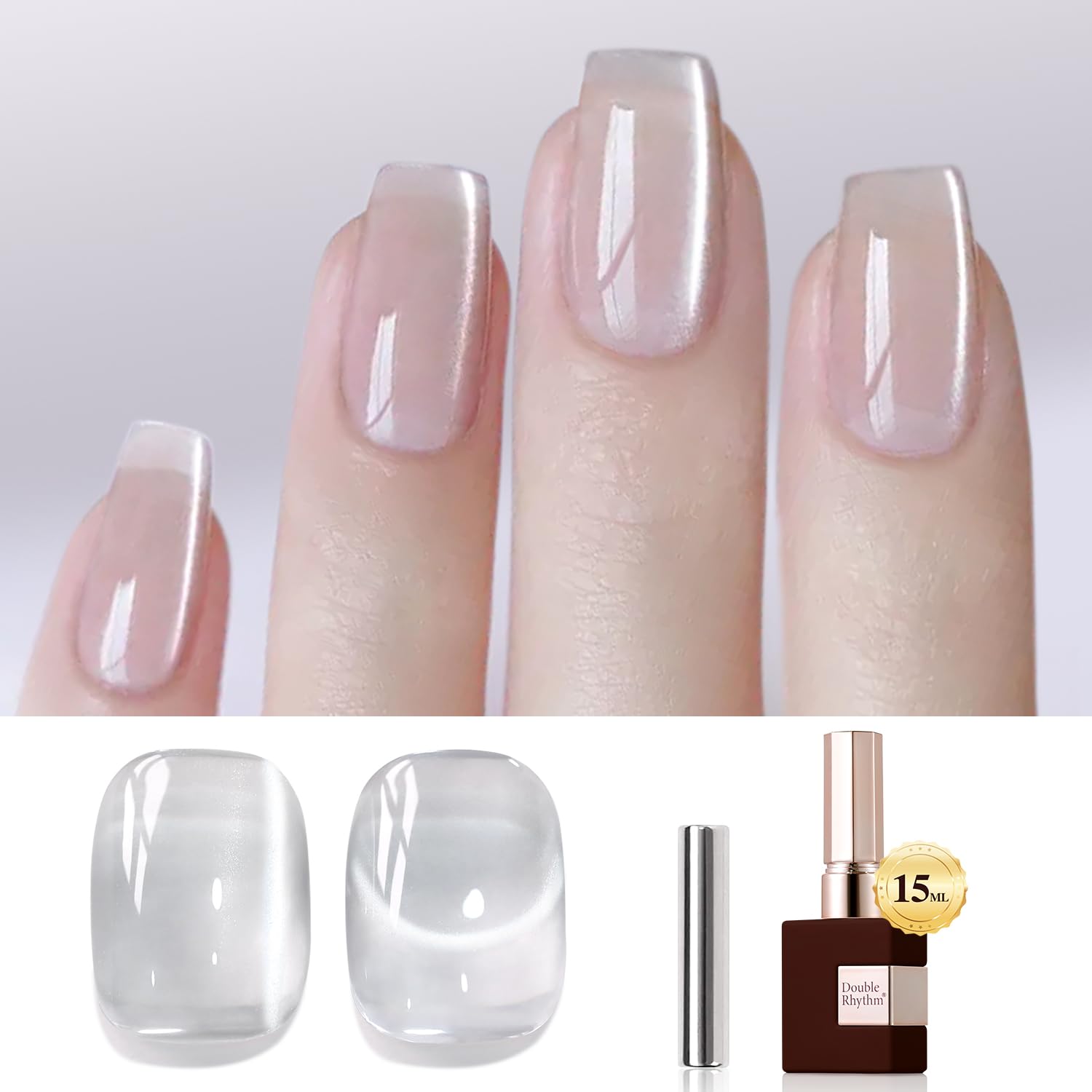 Double Rhythm 0.5 OZ Cat Eye Gel Polish with Magnet 15ML Holographic Glitter Shimmer Translucent Jelly Color Magnetic Polish Salon DIY at Home (Silver-MC1019) : Beauty & Personal Care