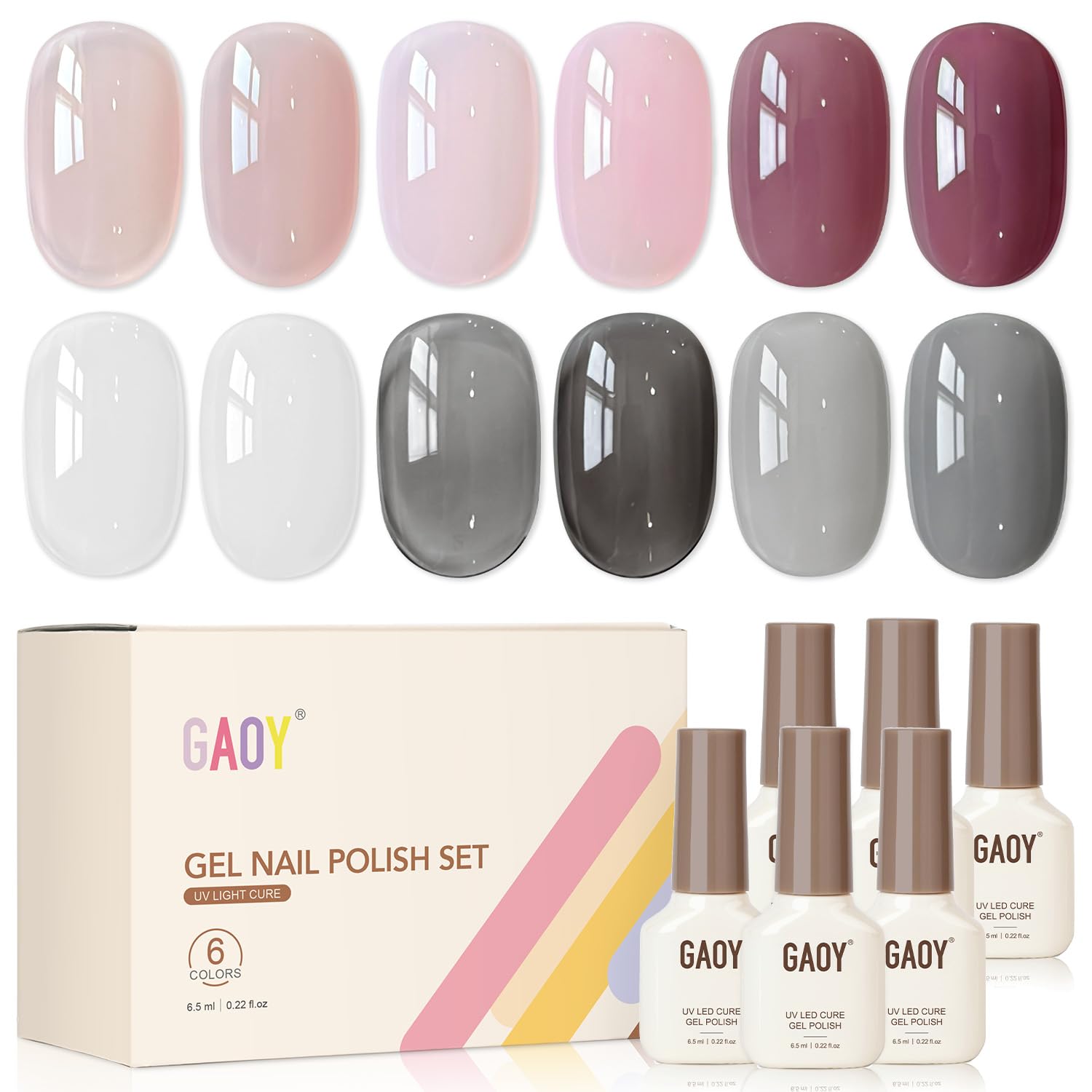 GAOY Rose Garden Jelly Gel Nail Polish of 6 Transparent Nude Red Pink Brown Colors Sheer Gel Polish Kit for Salon Manicure and Nail Art DIY at Home : Beauty & Personal Care
