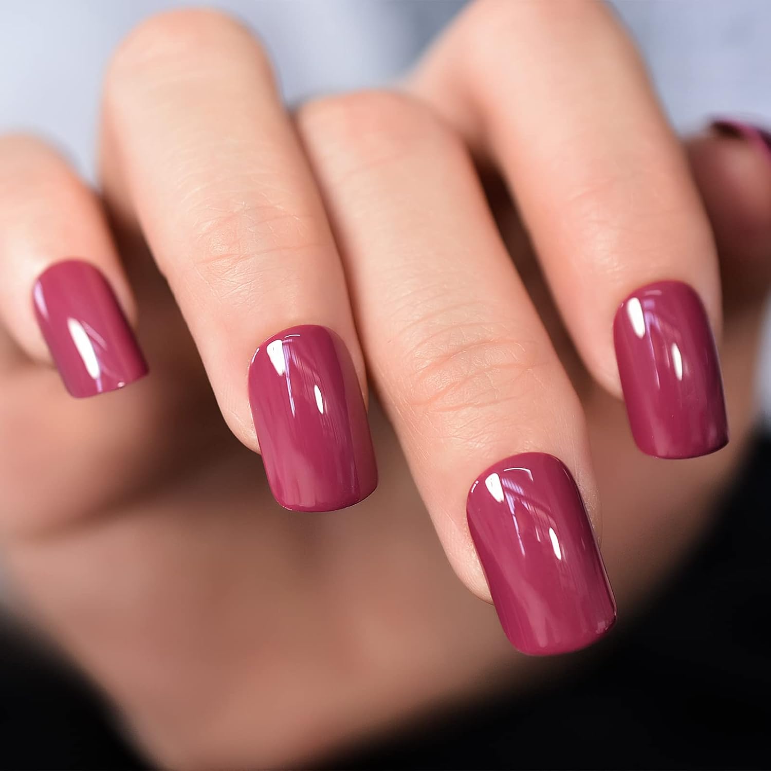 ELEVENAIL Press on Nails Glossy Dark Rose Pink False Nails Medium Length Squoval Nail Art Tips Salon Women Girls DIY Manicure Daily Reusable Daily Office Home Party Acrylic Stick On Fake Nails : Beauty & Personal Care
