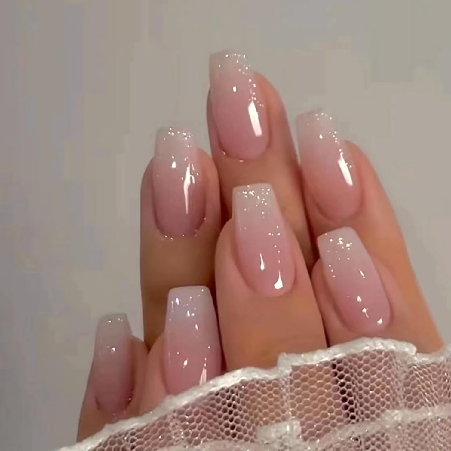6 Packs (144 Pcs) Press on Nails Medium - Jsiallye Pink Gradient Press on Nails Square Coffin. Glue on with Nail in 12 Sizes - 24 Fake Nails Kit. French Tip Stick on Nails for Women : Beauty & Personal Care