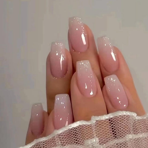 6 Packs (144 Pcs) Press on Nails Medium - Jsiallye Pink Gradient Press on Nails Square Coffin. Glue on with Nail in 12 Sizes - 24 Fake Nails Kit. French Tip Stick on Nails for Women : Beauty & Personal Care