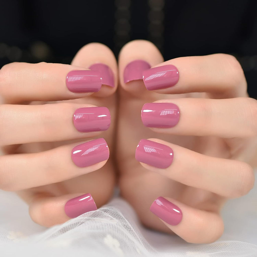 ELEVENAIL Daily Glossy Deep Purple Pink Red Press on False Nails Short Square Fake Fingernails Salon DIY Reusable Acrylic Nail Art Tips Manicure Gifts with Adhesive Tabs Nail File : Beauty & Personal Care