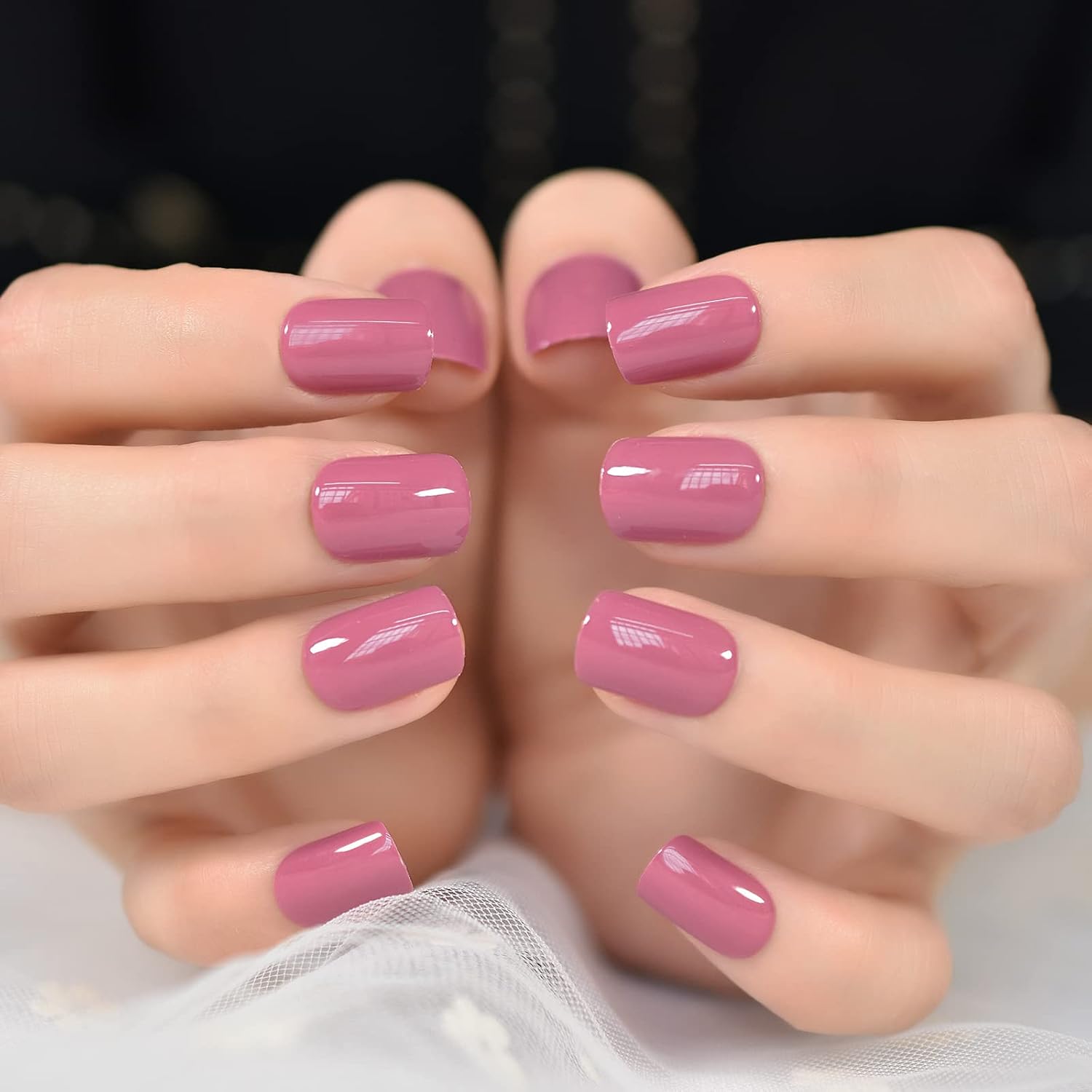 ELEVENAIL Daily Glossy Deep Purple Pink Red Press on False Nails Short Square Fake Fingernails Salon DIY Reusable Acrylic Nail Art Tips Manicure Gifts with Adhesive Tabs Nail File : Beauty & Personal Care