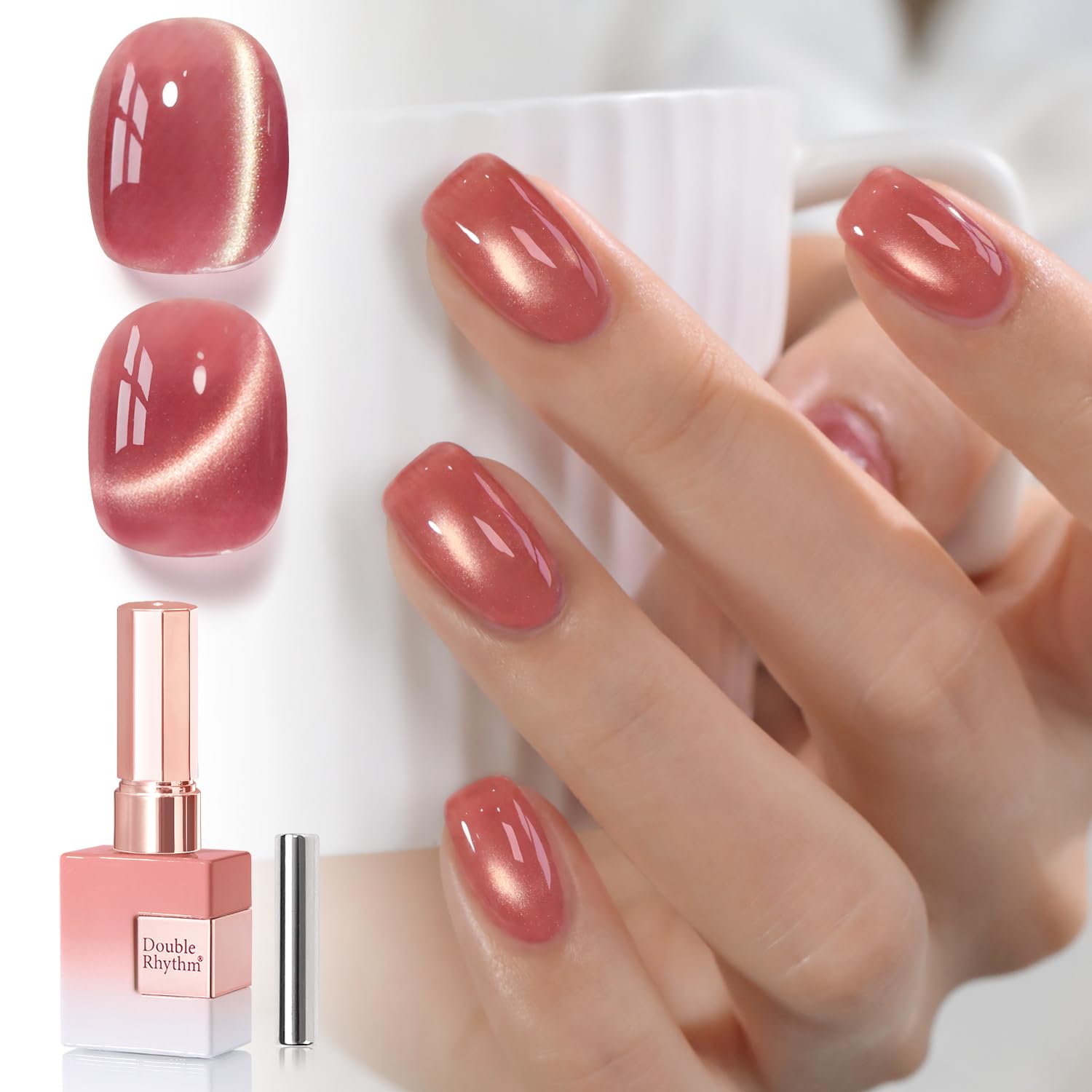Double Rhythm 0.5 OZ Cat Eye Gel Polish with Magnet 15ML Holographic Glitter Shimmer Translucent Jelly Color Magnetic Polish Salon DIY at Home (Silver-MC1019) : Beauty & Personal Care