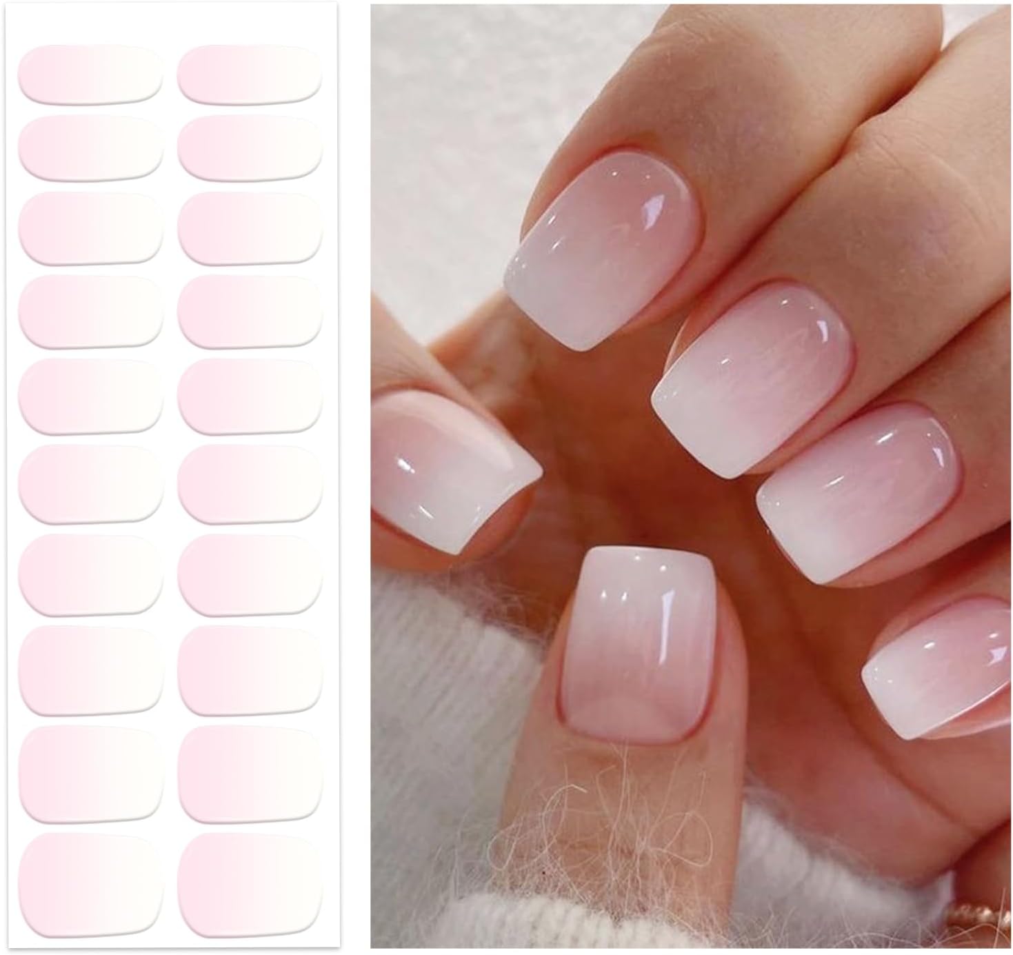 OAUEE Semi Cured Gel Nail Strips | Gel Nail Stickers with UV Light Required | Salon Quality. Easy Application and Removal(Pink Ombre) : Beauty & Personal Care