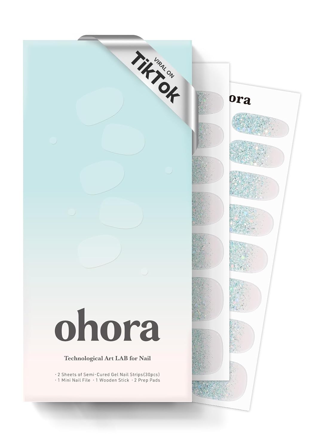 ohora Semi Cured Gel Nail Strips (N Cream Window) - Green. Solid. Works with Any UV/LED Lamps. Salon-Quality. Long Lasting. Easy to Apply & Remove - Includes 2 Prep Pads. Nail File & Wooden Stick : Beauty & Personal Care