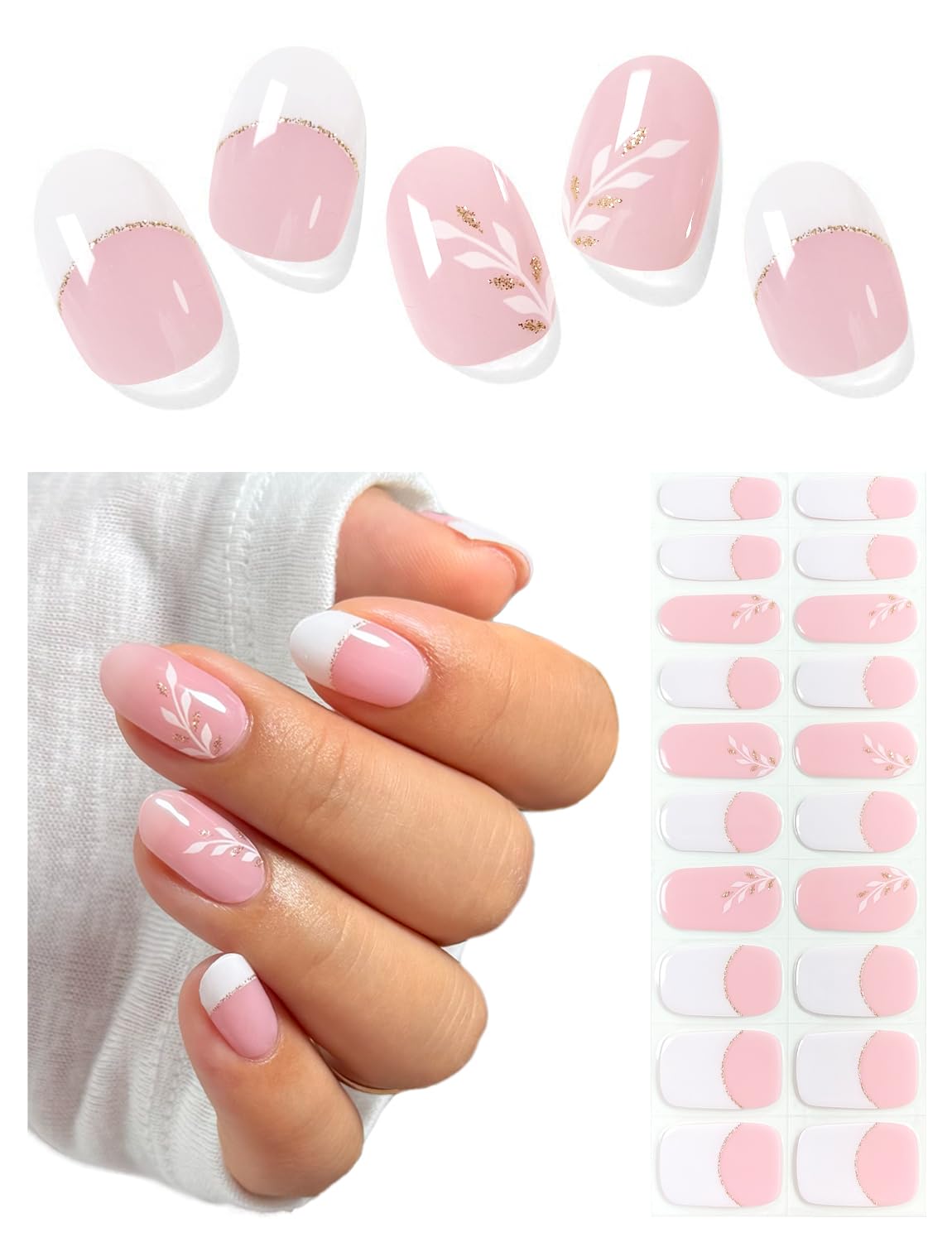 AutyaMee Semi Cured Gel Nail Strips (A White French Tip). Clear Base. 20 Pcs Gel Nail Wraps. Stickers. UV Light Required. Salon Quality. Long Lasting : Beauty & Personal Care