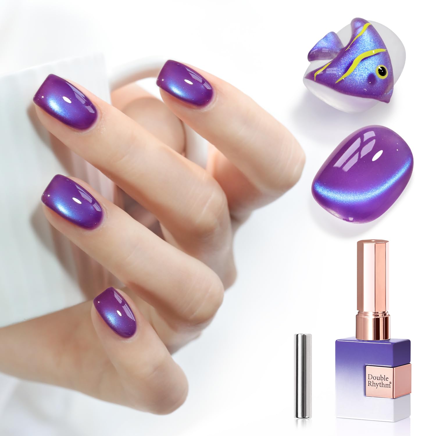 Double Rhythm 0.5 OZ Cat Eye Gel Polish with Magnet 15ML Holographic Glitter Shimmer Translucent Jelly Color Magnetic Polish Salon DIY at Home (Silver-MC1019) : Beauty & Personal Care