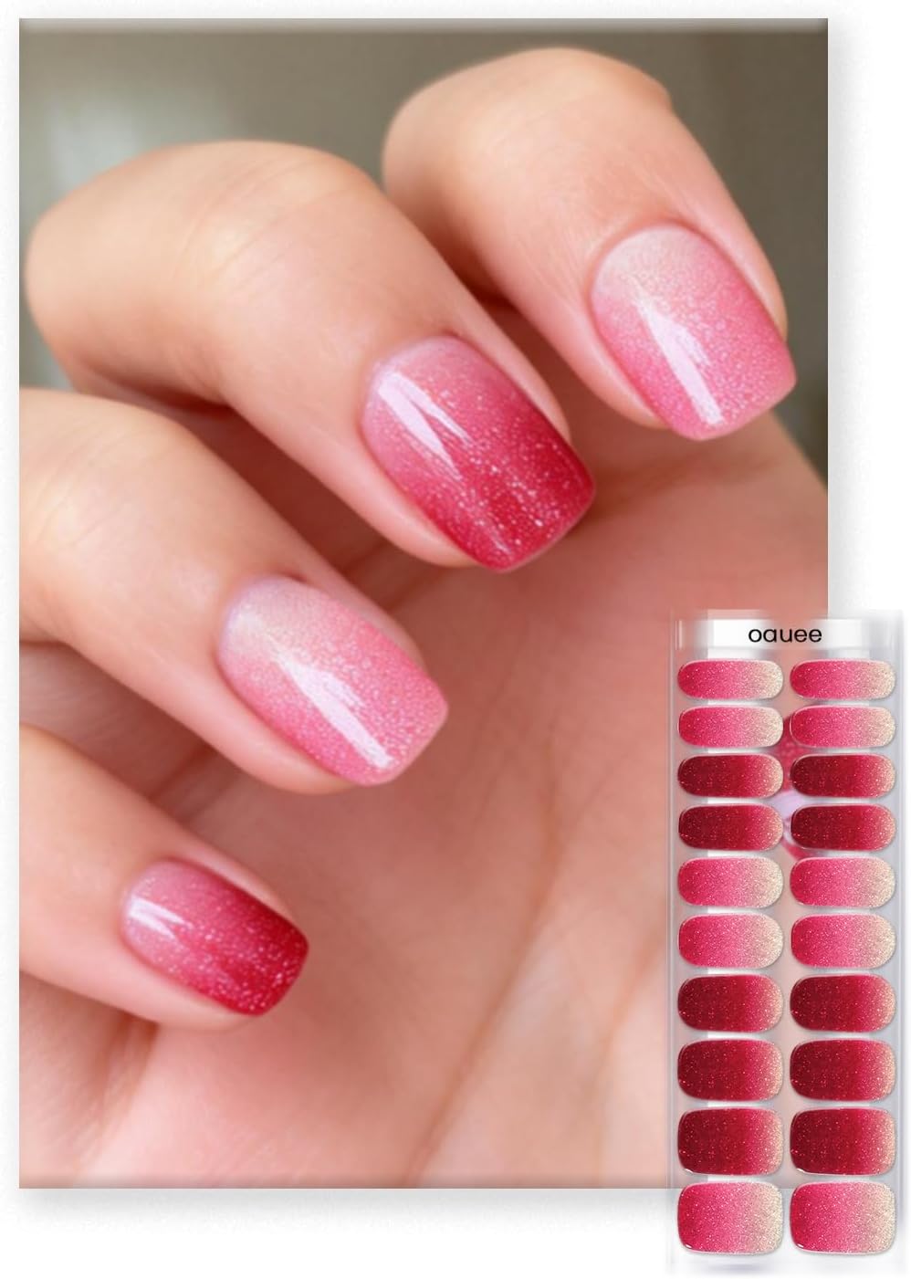 OAUEE Semi Cured Gel Nail Strips | Gel Nail Stickers with UV Light Required | Salon Quality. Easy Application and Removal(Pink Ombre) : Beauty & Personal Care