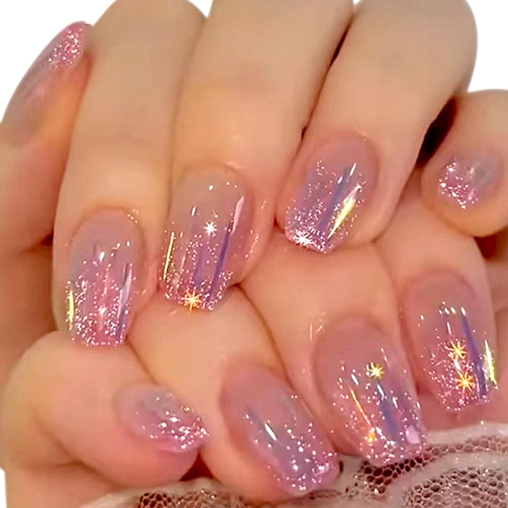WAFOLOZE Nails Press ons.White Ombre Short Square Press on Nails Fake Nails Glossy Acrylic Artificial Nails Stick on Nails for Women 24Pcs : Beauty & Personal Care