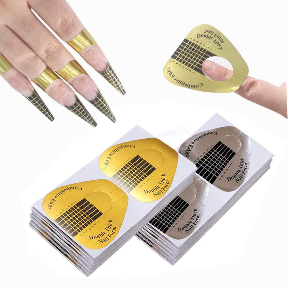 VNC 200Pcs Long Nail Forms Extension Set 100 Pcs Gold + 100 Pcs Silver Nail form guide stickers Thick Nail Art Tips Extension Forms Durable Acrylic Nail Paper Forms Numbers Marked Nail Former Stickers : Beauty & Personal Care