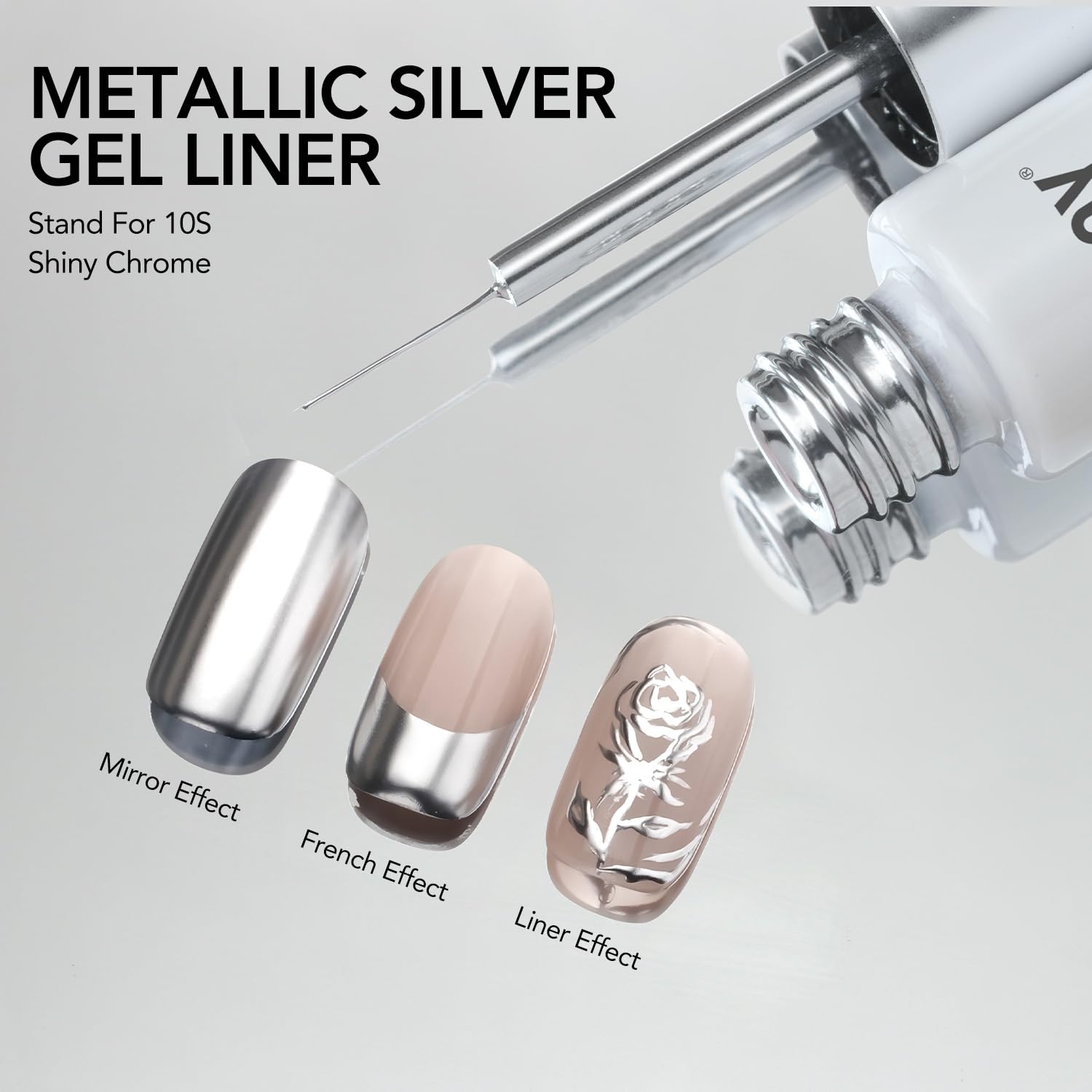 GAOY Metallic Silver Gel Nail Polish Art Liner. 8ml 3D Mirror Chrome Effect Color Nail Paint Design with Thin Brush. UV Light Cure for DIY Manicure at Home : Beauty & Personal Care