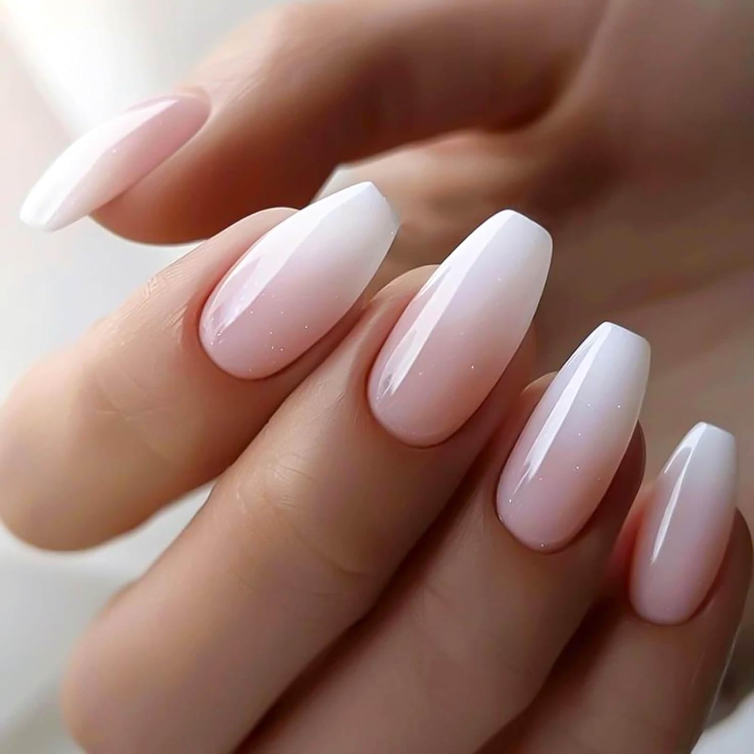 RUOKEXIN Heart Press On Nails Medium Square Fake Nails Glitter Glossy Acrylic False Nails with Rhinestones Designs Ombre Pink Full Cover Press Ons Fall Winter Holiday Stick on Nails for Women 24Pcs : Beauty & Personal Care