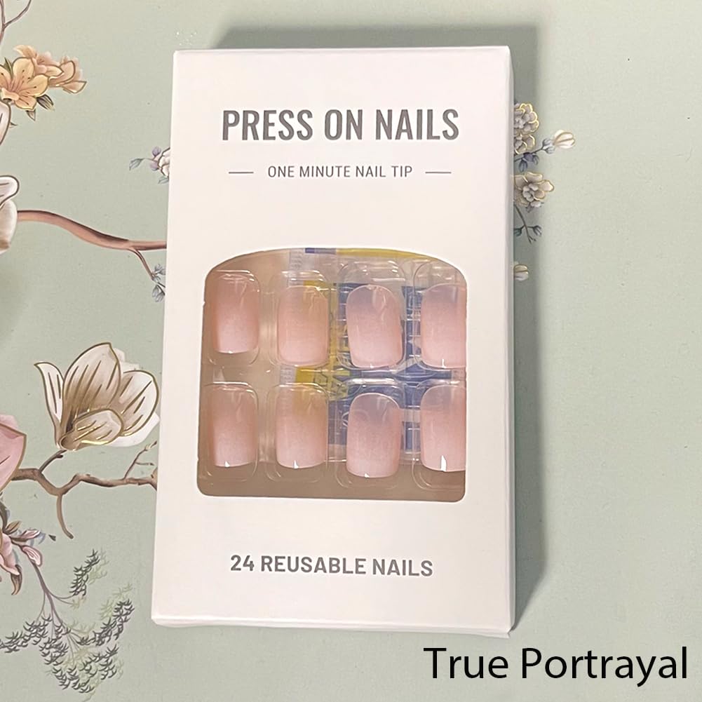 WAFOLOZE Nails Press ons.White Ombre Short Square Press on Nails Fake Nails Glossy Acrylic Artificial Nails Stick on Nails for Women 24Pcs : Beauty & Personal Care