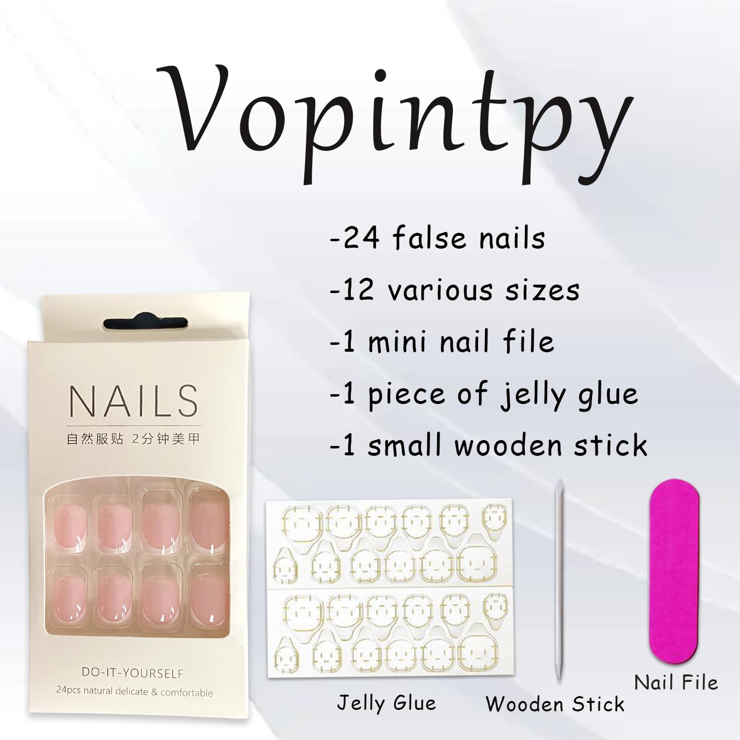 White French Tip Press on Nails Short Square Fake Nails Glossy Pink False Nails with Glue on Nails Reusable Full Cover Stick on Nails Acrylic Artificial Nails for Women DIY Nails Art Decoration : Beauty & Personal Care