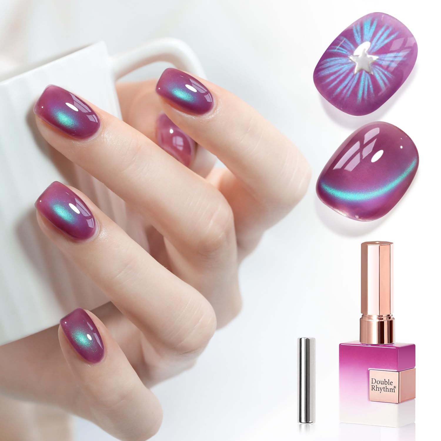 Double Rhythm 0.5 OZ Cat Eye Gel Polish with Magnet 15ML Holographic Glitter Shimmer Translucent Jelly Color Magnetic Polish Salon DIY at Home (Silver-MC1019) : Beauty & Personal Care
