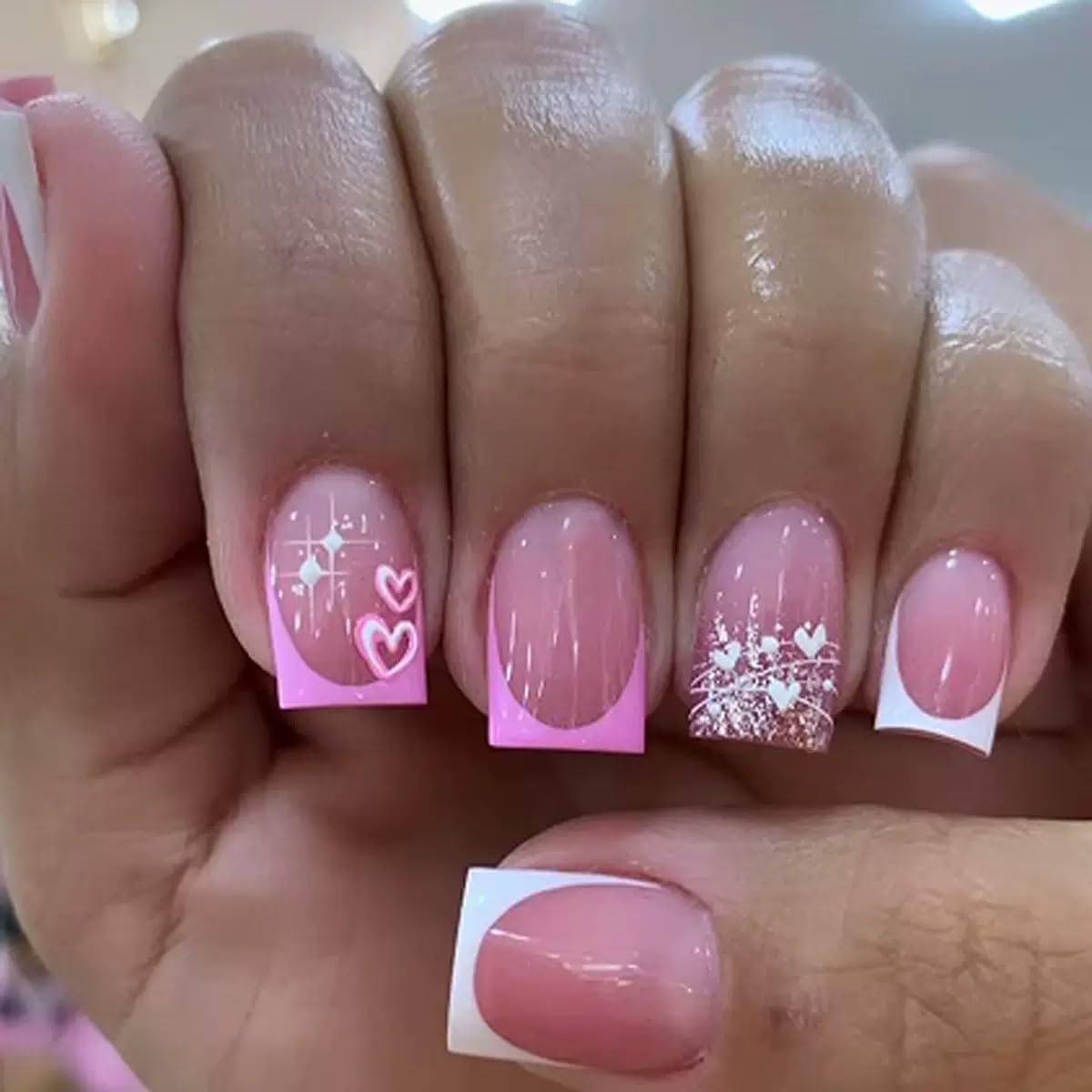CTTHNBD Medium Press on Nails Coffin - Black French Tip Fake Nails with Bow Charms Design - Heart False Nails Press ons - for Women 24 Pcs : Beauty & Personal Care