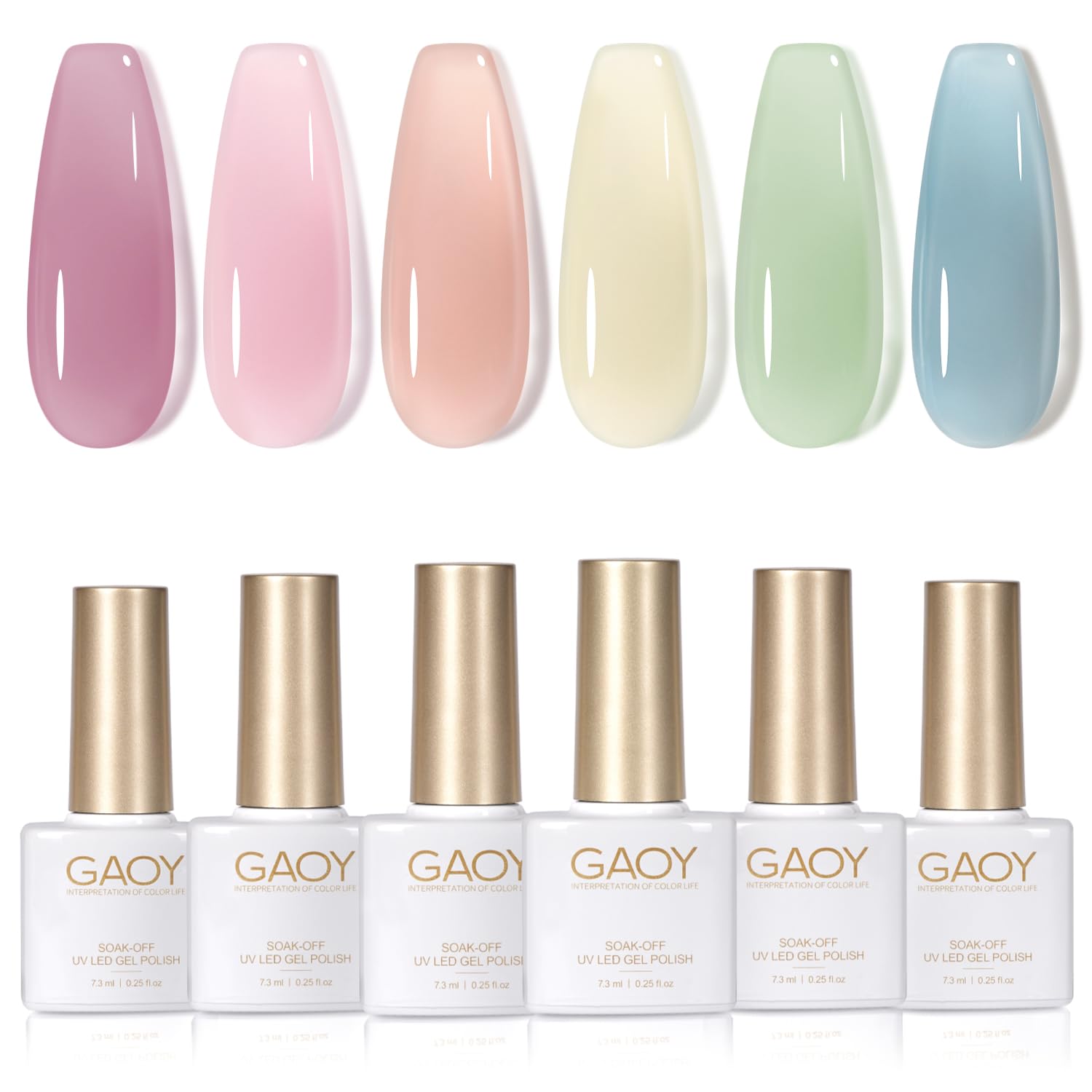 GAOY Milky White Jelly Nude Gel Nail Polish Set. 6 Transparent Colors Sheer Pink Orange Soak Off UV Light Cure Gel Polish Kit for Salon and Nail Art DIY at Home : Beauty & Personal Care
