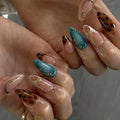 24Pcs Medium Almond Press on Nails French Tip Fake Nails with Brown Leopard Gold Line Design Glossy Reusable False Nail Artificial Acrylic Nails Press ons Holiday Stick on Nails for Women DIY Manicure : Beauty & Personal Care