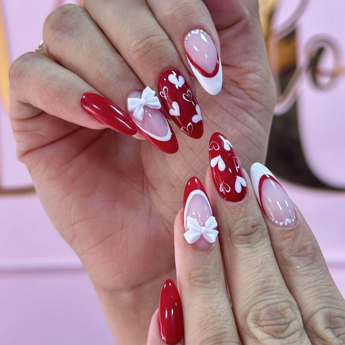 CTTHNBD Press on Nails Almond - French Tip Fake Nails with Gold Line Design - Medium Fasle Nails Press ons - for Women 24 Pcs : Beauty & Personal Care