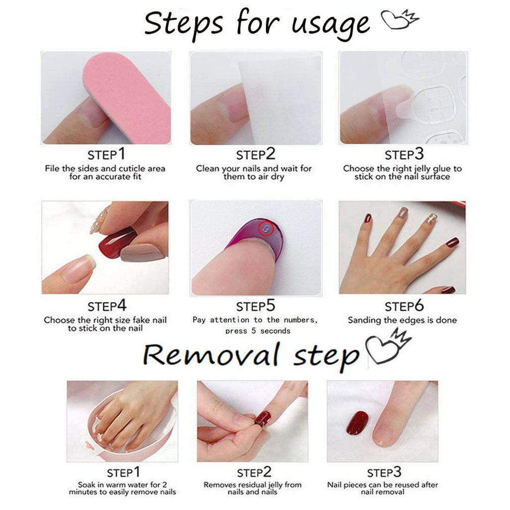 Foccna Press on Nails Medium Long Rhinestone Pink Fake Nails Square Bling Glossy 3D False Nail Tips Artificial Nails Finger Manicure for Women and Girls-24pcs : Beauty & Personal Care