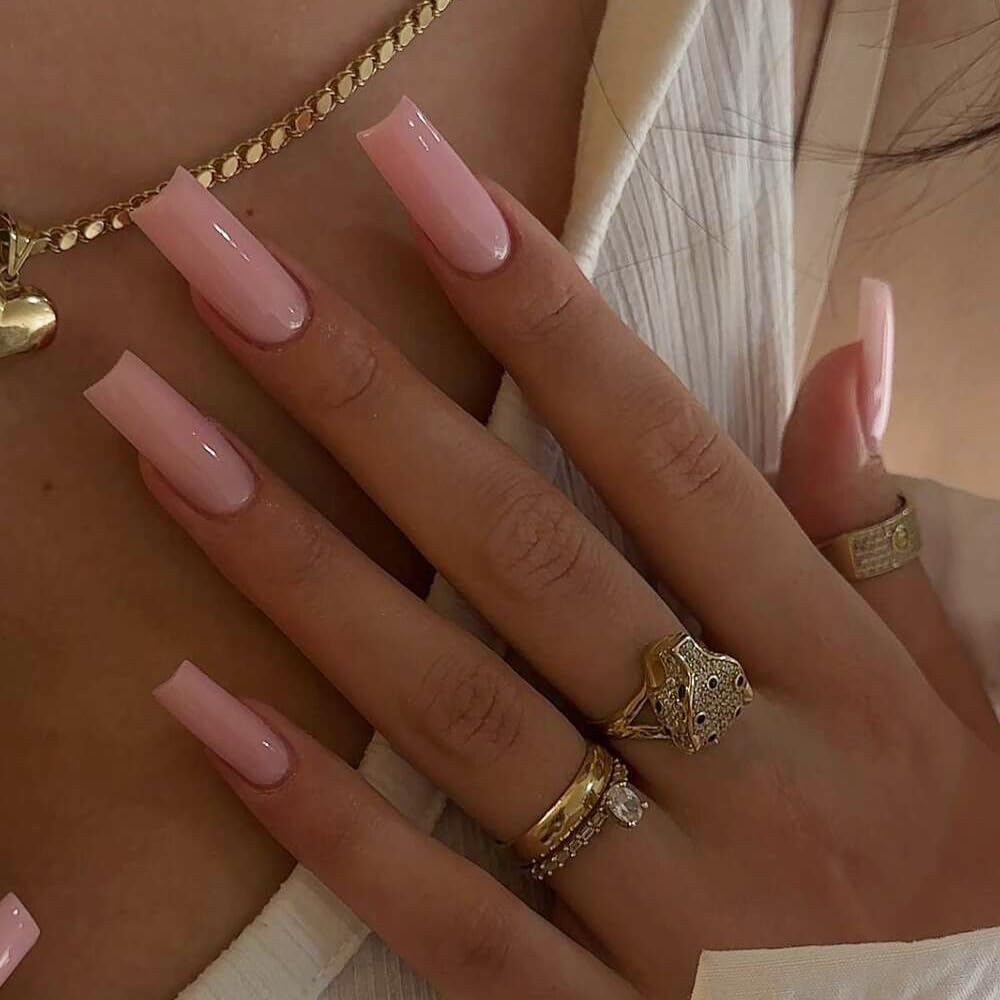KQueenest Ombre Pink Press on Nails Long Square Shaped Gradient French Fake Nails Press Ons. Natural Gel Square Tips - 24 Pcs Coffin Acrylic False Nails Set for Women Daily Wear : Beauty & Personal Care
