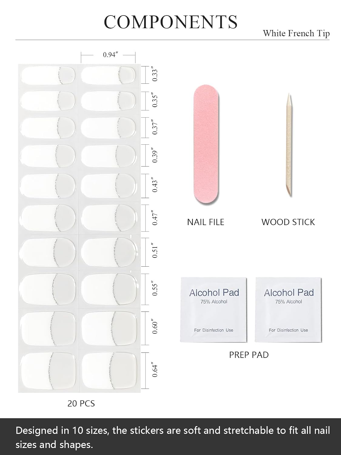 AutyaMee Semi Cured Gel Nail Strips (A White French Tip). Clear Base. 20 Pcs Gel Nail Wraps. Stickers. UV Light Required. Salon Quality. Long Lasting : Beauty & Personal Care
