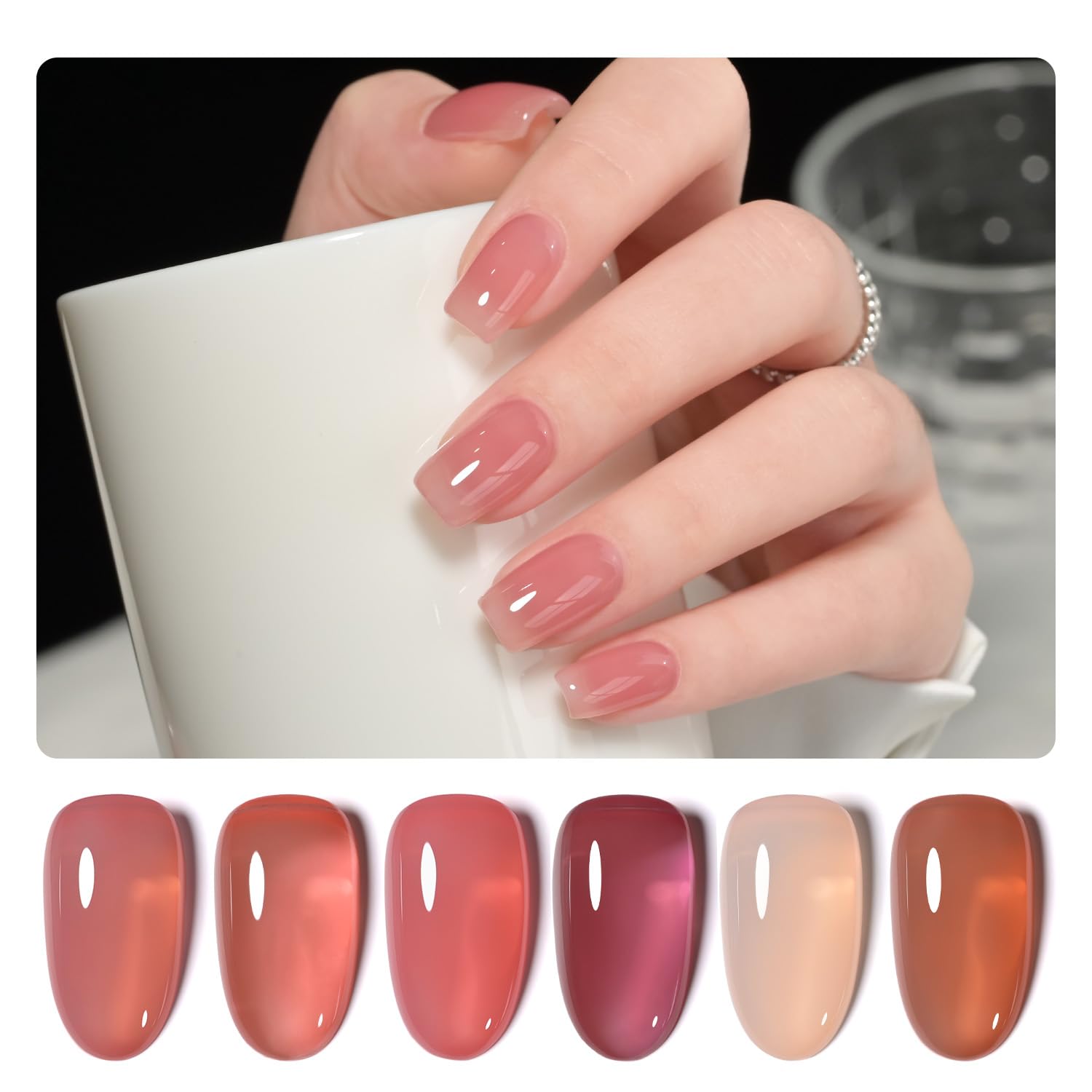 GAOY Milky White Jelly Nude Gel Nail Polish Set. 6 Transparent Colors Sheer Pink Orange Soak Off UV Light Cure Gel Polish Kit for Salon and Nail Art DIY at Home : Beauty & Personal Care