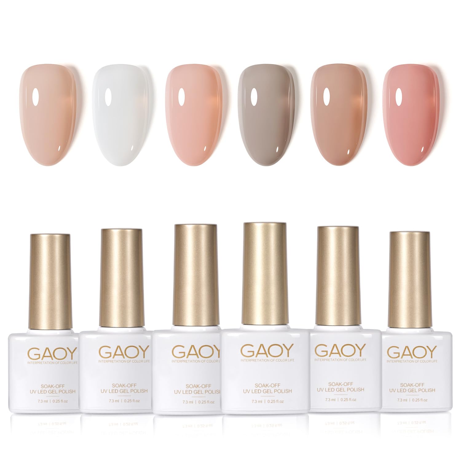 GAOY Milky White Jelly Nude Gel Nail Polish Set. 6 Transparent Colors Sheer Pink Orange Soak Off UV Light Cure Gel Polish Kit for Salon and Nail Art DIY at Home : Beauty & Personal Care