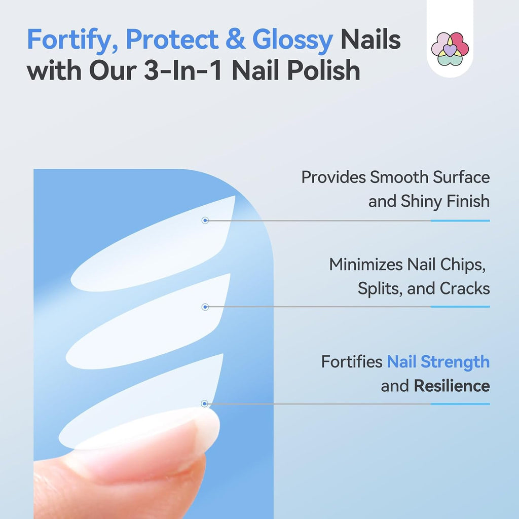 SAVILAND 3-in-1 Base & Top Coat & Nail Strengthener: 15ml Quick Air Dry Clear Nail Polish Nail Strengthener and Growth for Damaged Nails Nail Treatment Glossy Regular Nail Lacquer Women Gift : Beauty & Personal Care