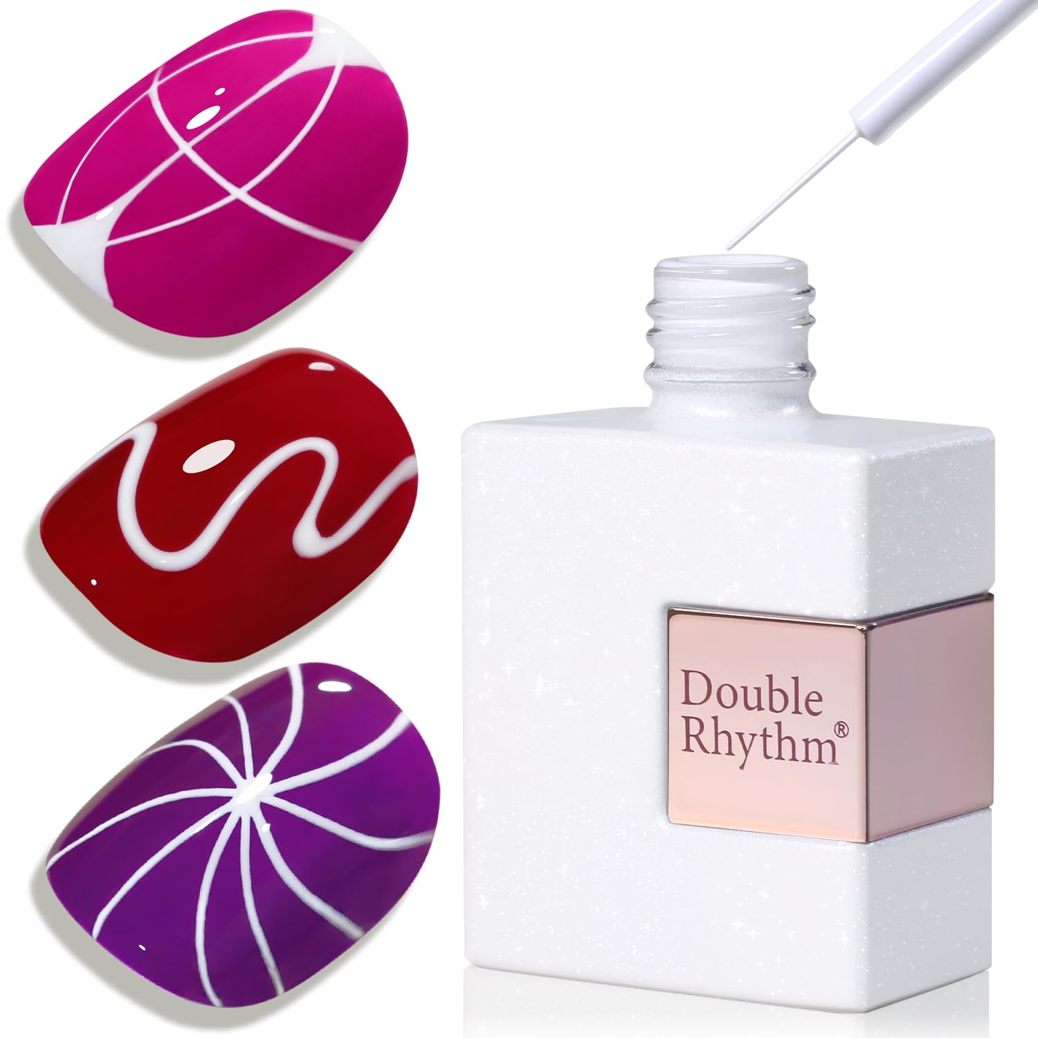 Double Rhythm 15 Ml Metallic Gel Liner Nail Art Bronze Mirror Chrome Painted Drawing Stripper 3D Effect Polish (White Liner Art -L1006) : Beauty & Personal Care